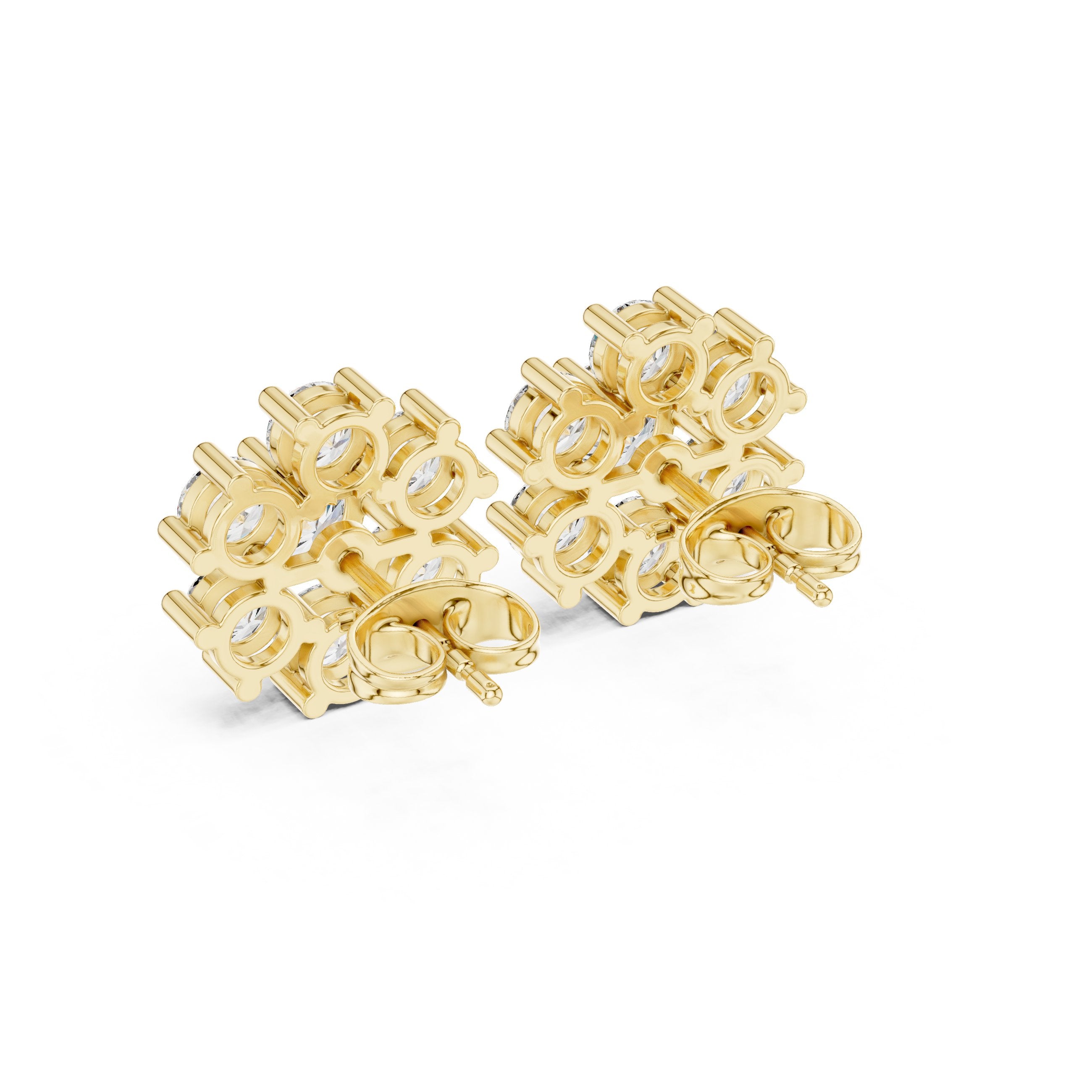 Cushion Pave Cluster Diamond Stud Earrings in Yellow Gold - VYKA Diamonds