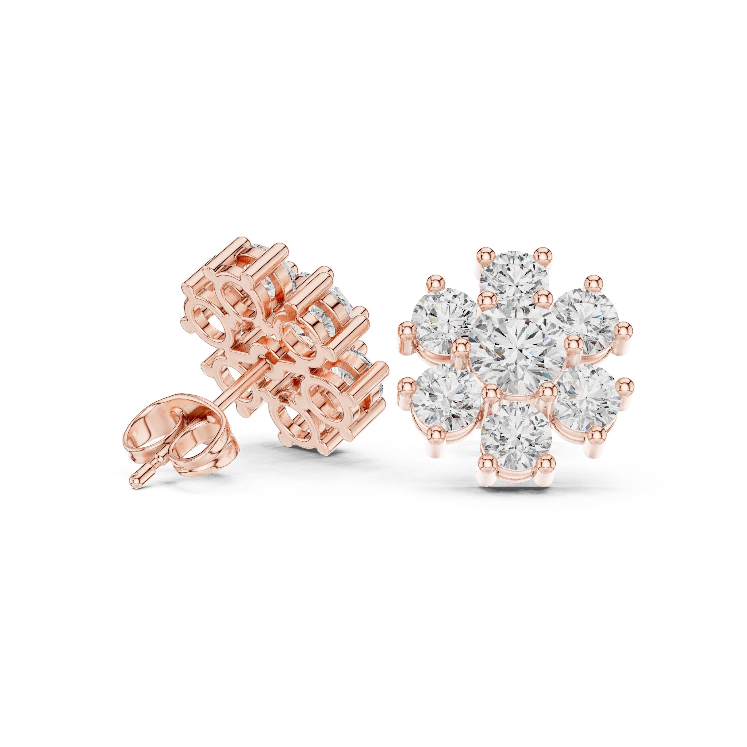 Cushion Pave Cluster Diamond Stud Earrings in Rose Gold - VYKA Diamonds