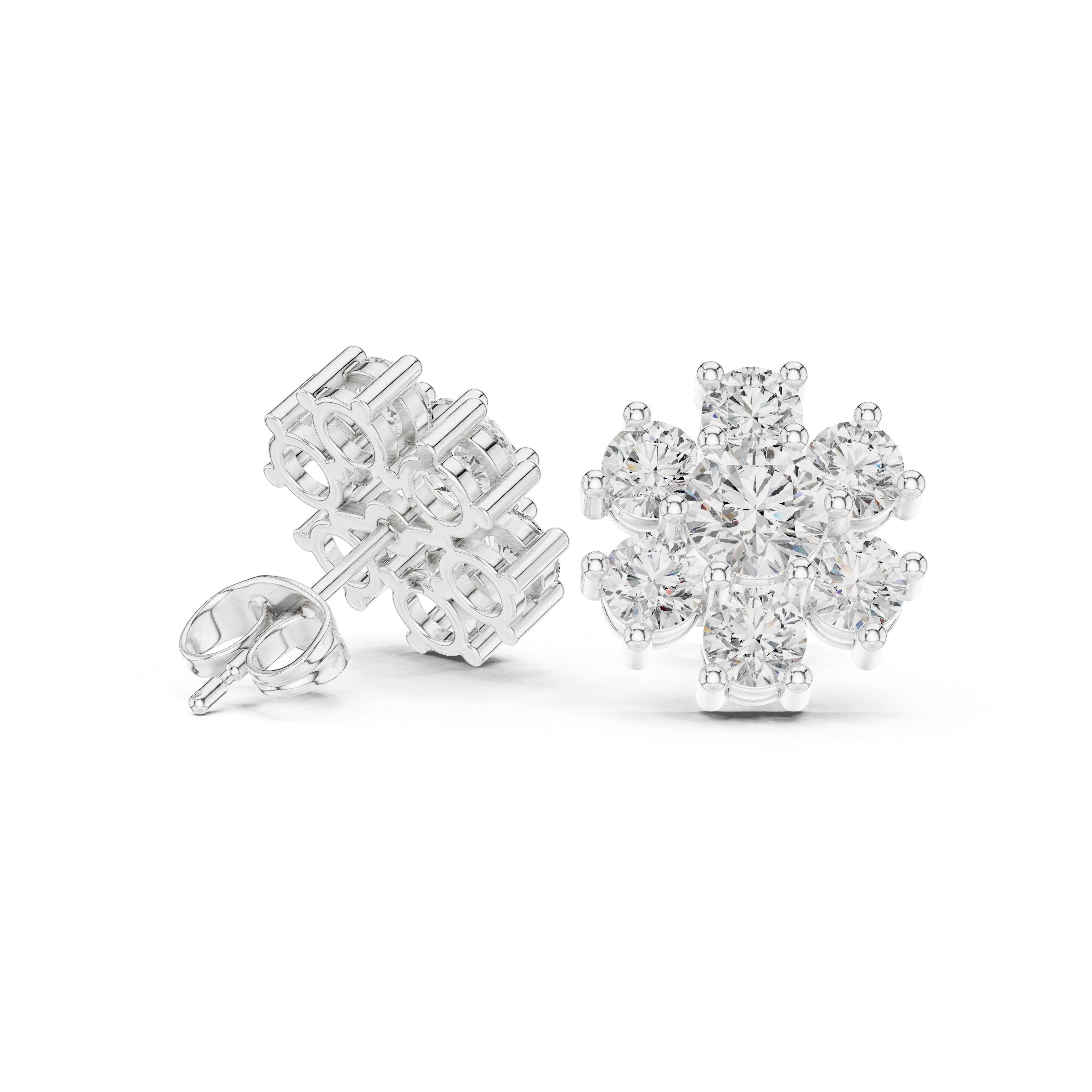 Cushion Pave Cluster Diamond Stud Earrings in White Gold - VYKA Diamonds