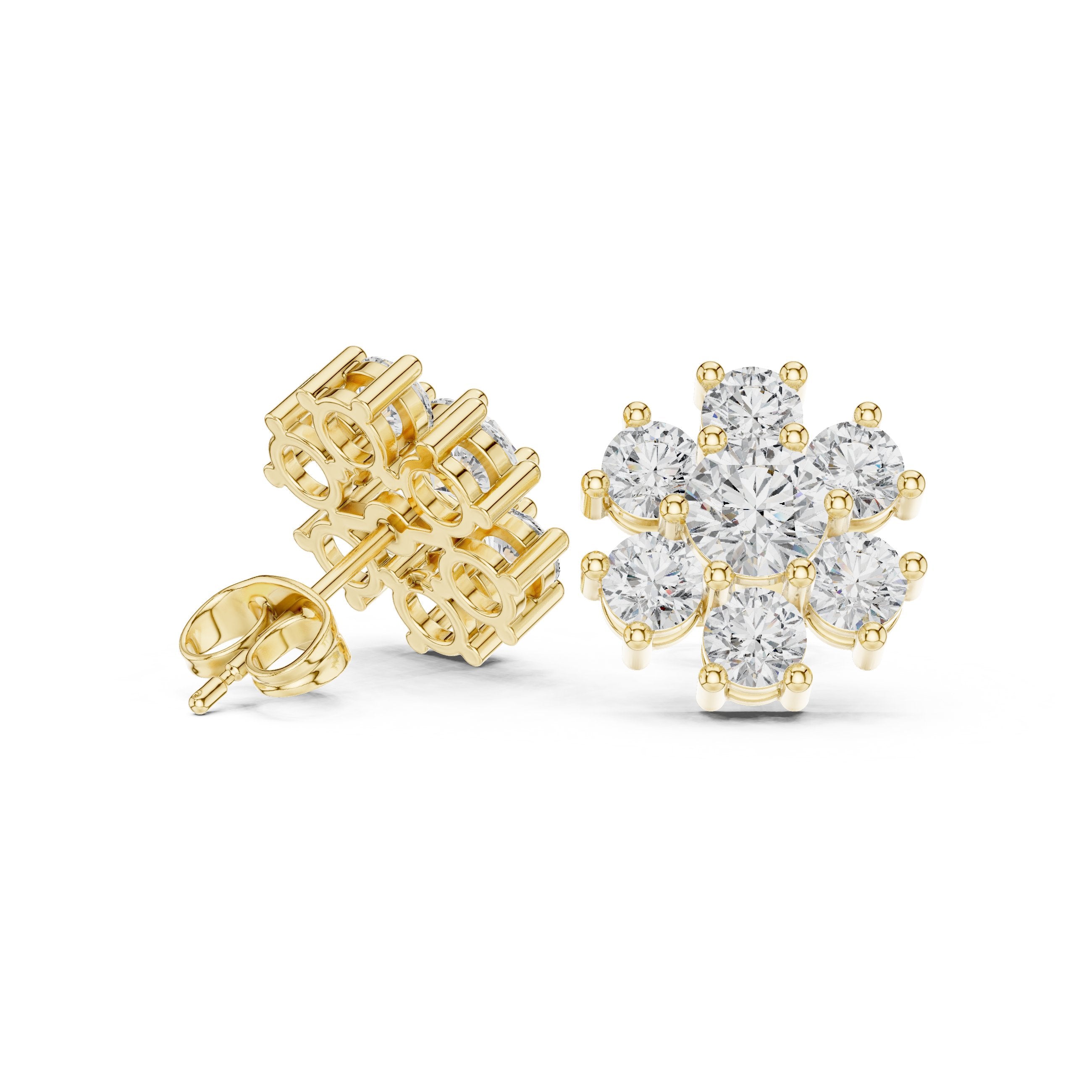 Cushion Pave Cluster Diamond Stud Earrings in Yellow Gold - VYKA Diamonds