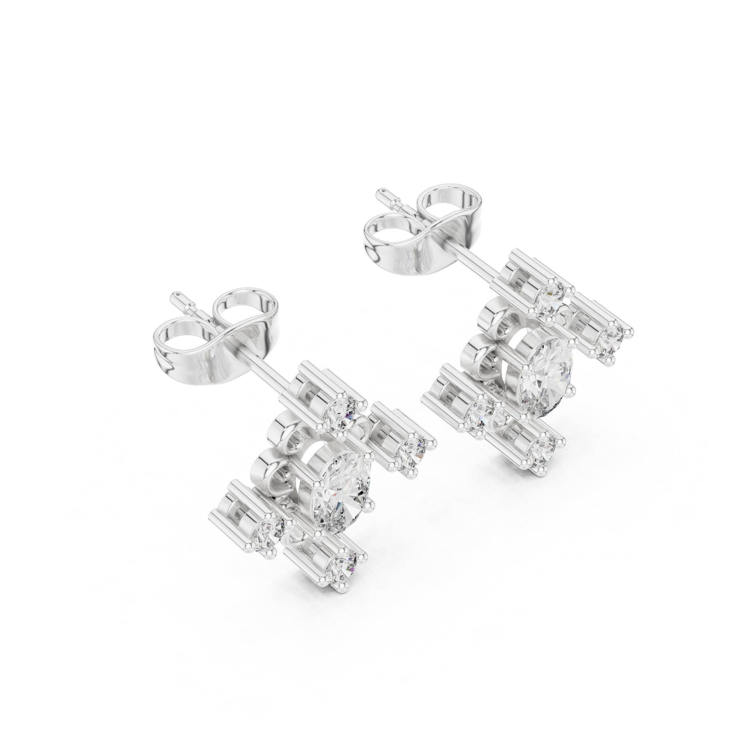 Cushion Frame Pave Diamond Stud Earrings in White Gold - VYKA Diamonds