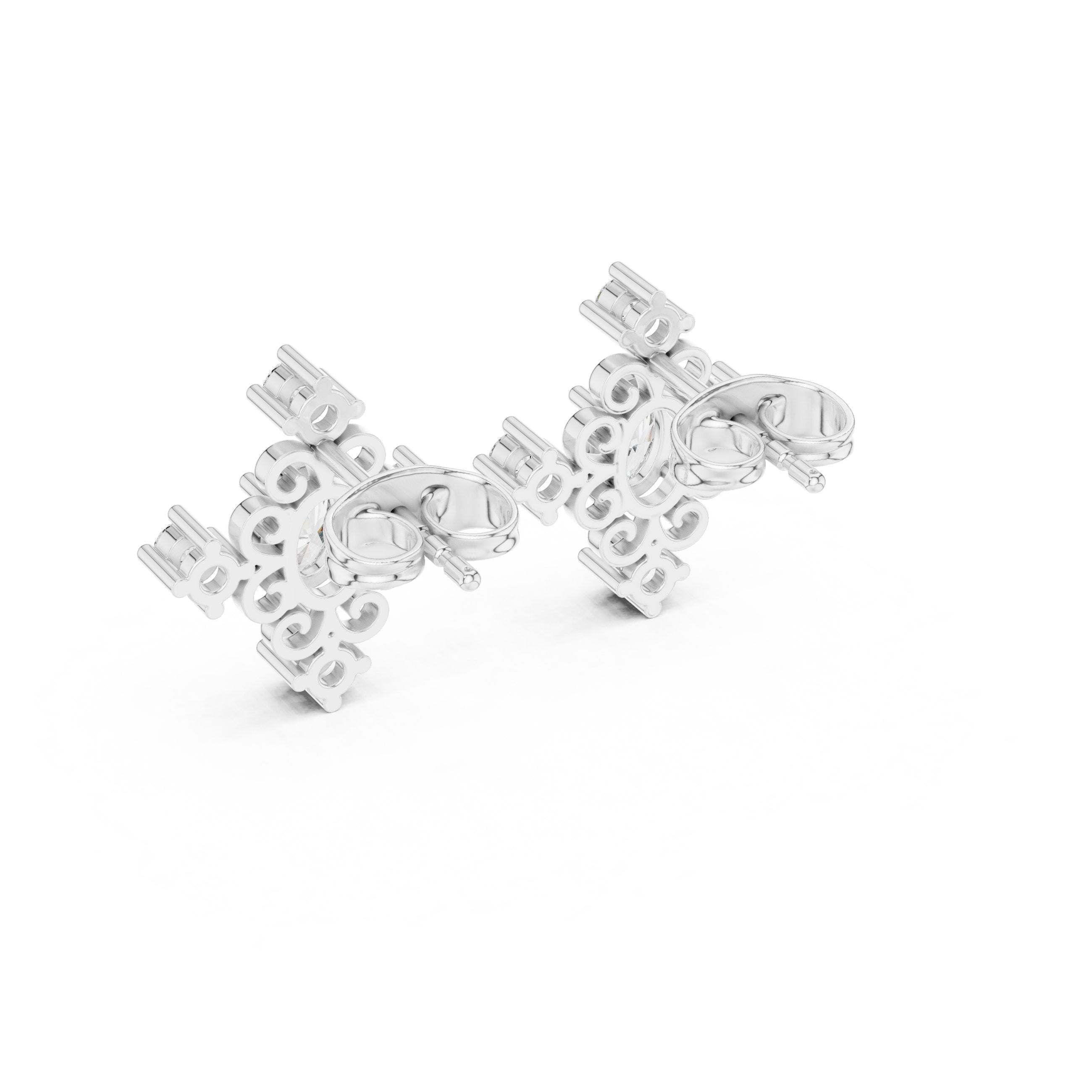 Cushion Frame Pave Diamond Stud Earrings in White Gold - VYKA Diamonds