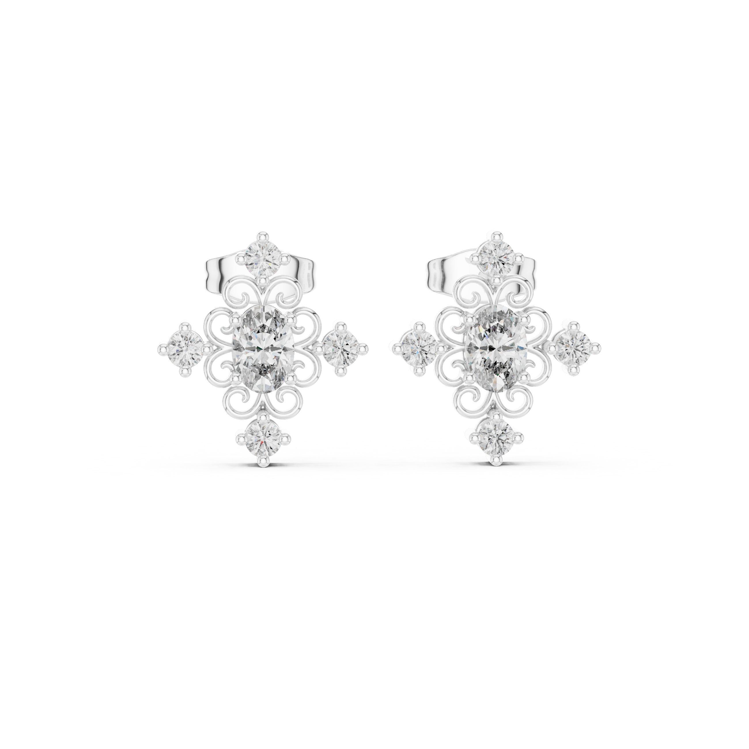 Cushion Frame Pave Diamond Stud Earrings in White Gold - VYKA Diamonds