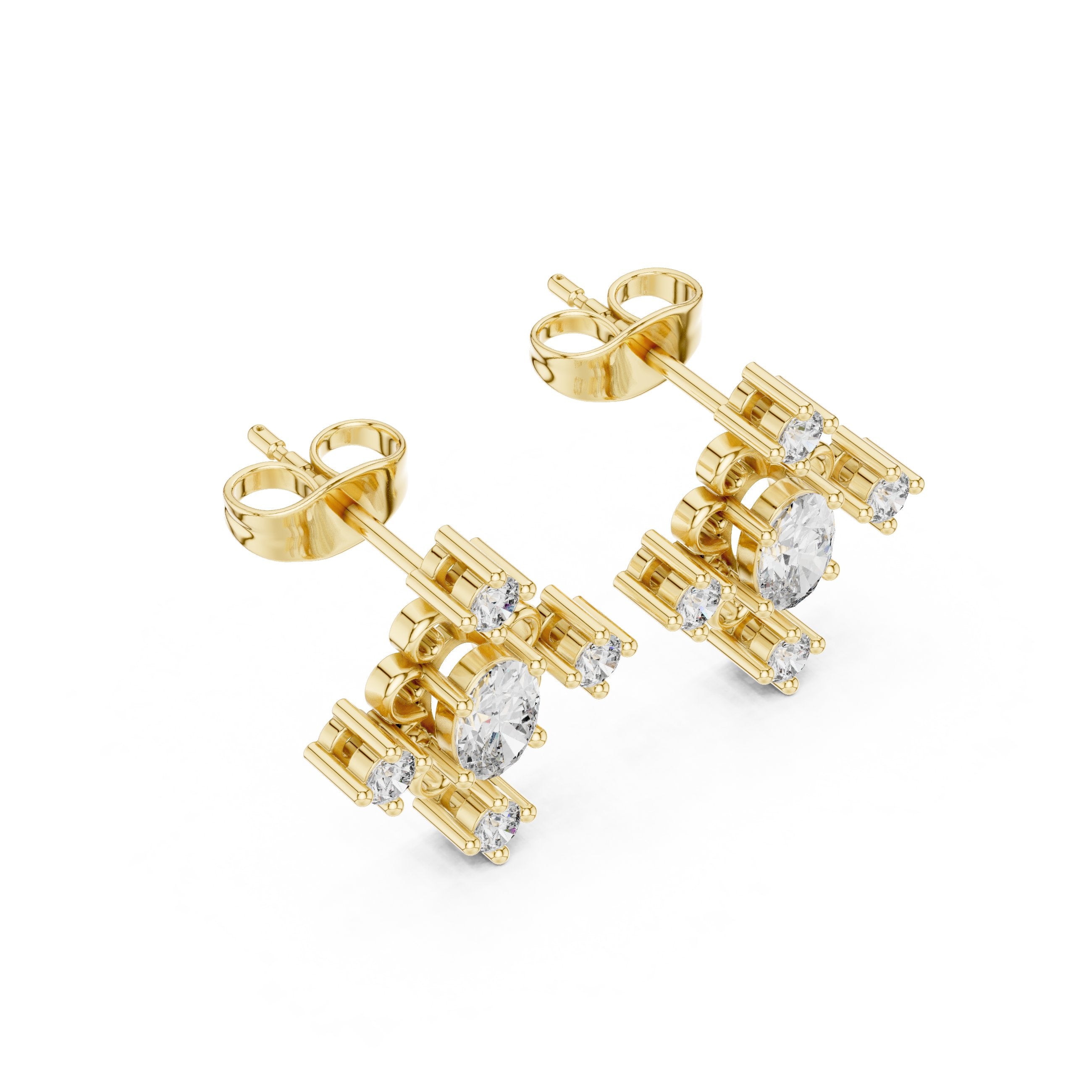 Cushion Frame Pave Diamond Stud Earrings in Yellow Gold - VYKA Diamonds