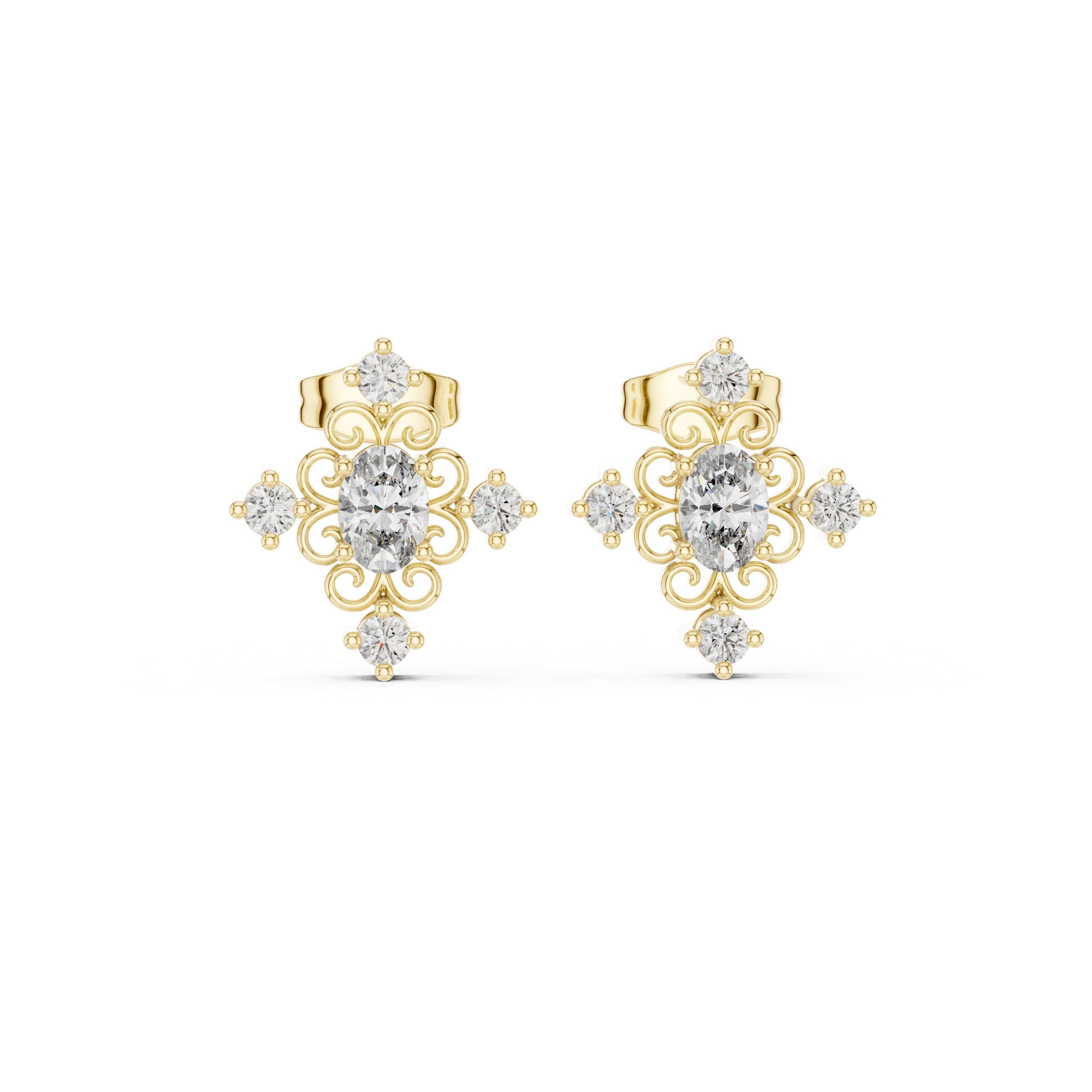 Cushion Frame Pave Diamond Stud Earrings in Yellow Gold - VYKA Diamonds
