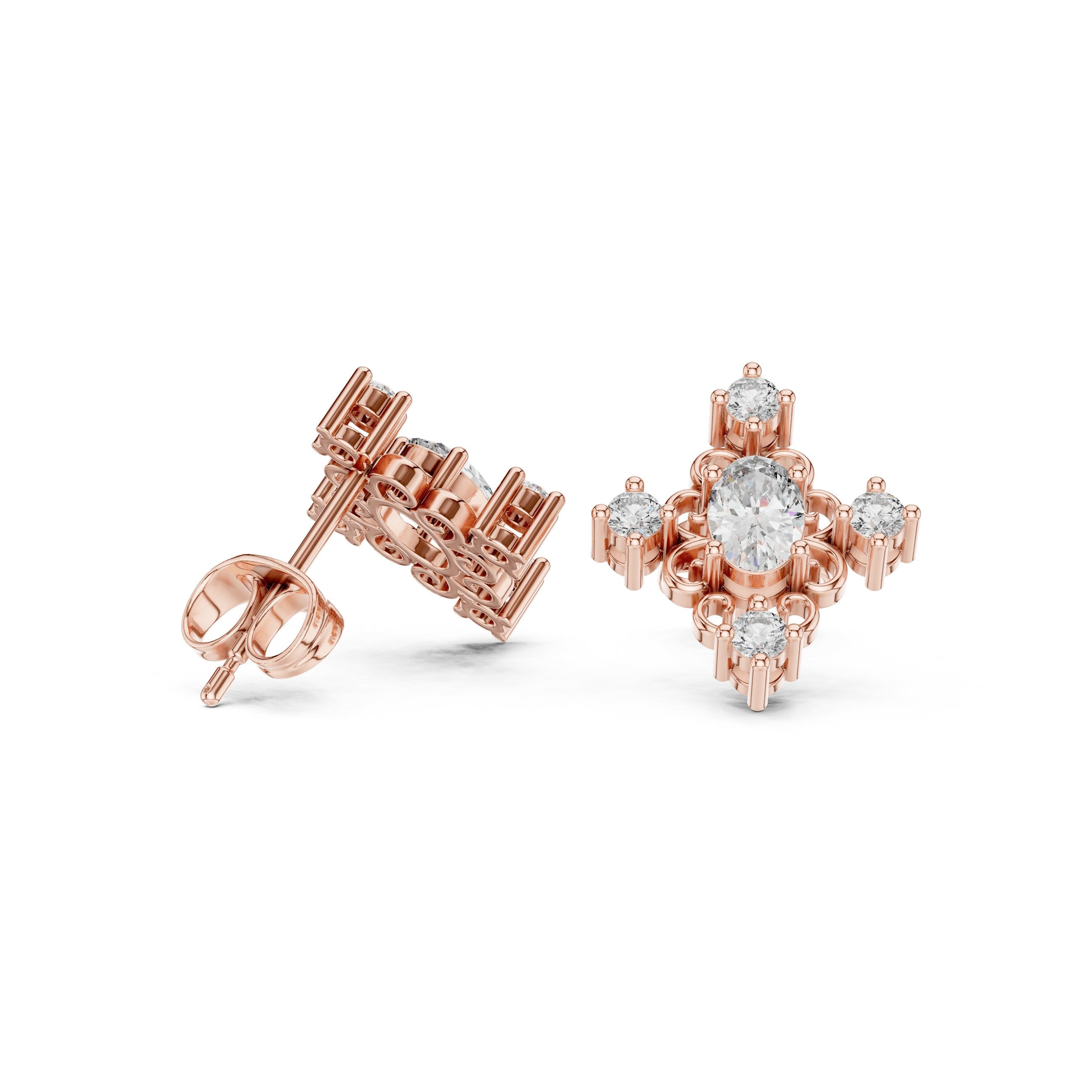Cushion Frame Pave Diamond Stud Earrings in Rose Gold - VYKA Diamonds