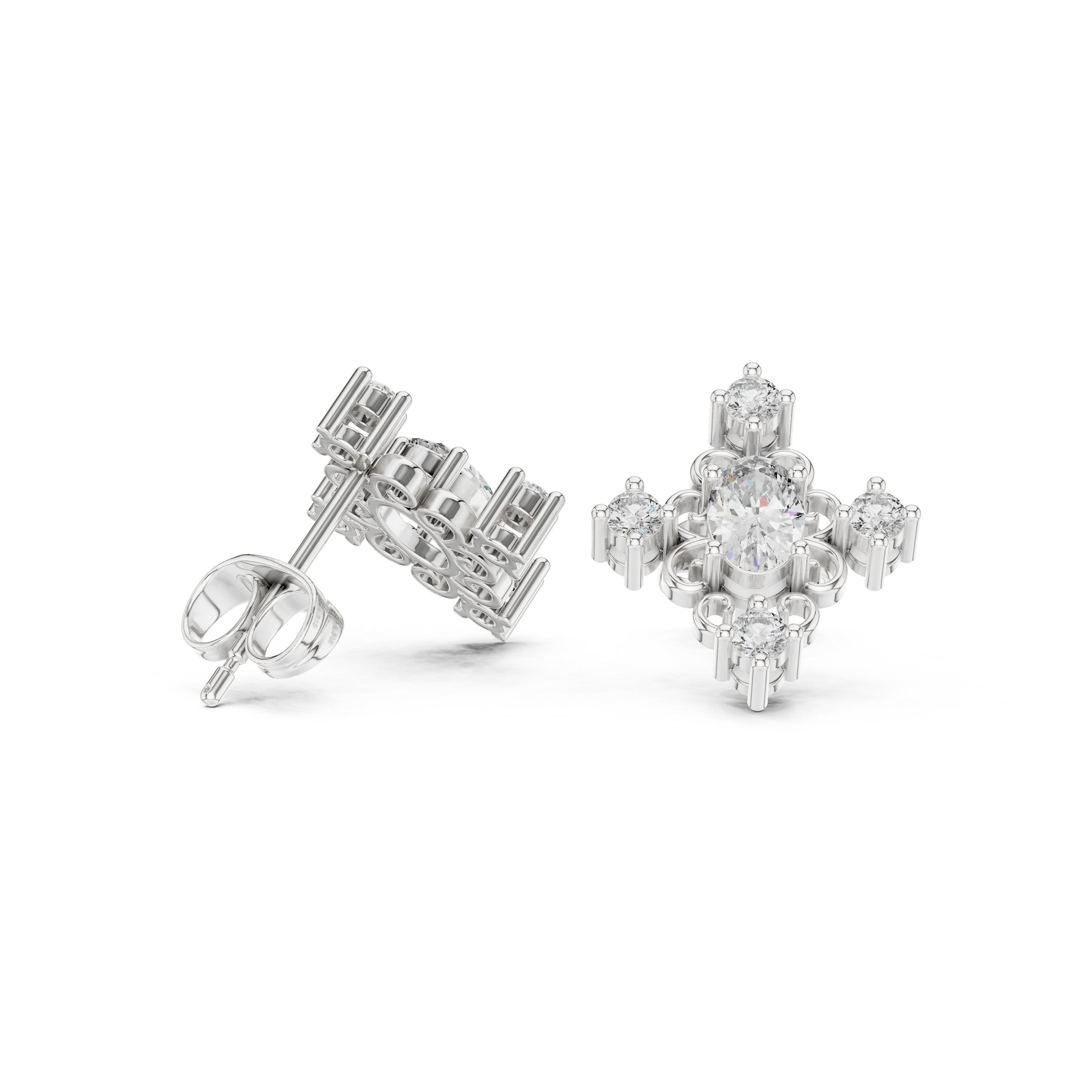 Cushion Frame Pave Diamond Stud Earrings in White Gold - VYKA Diamonds