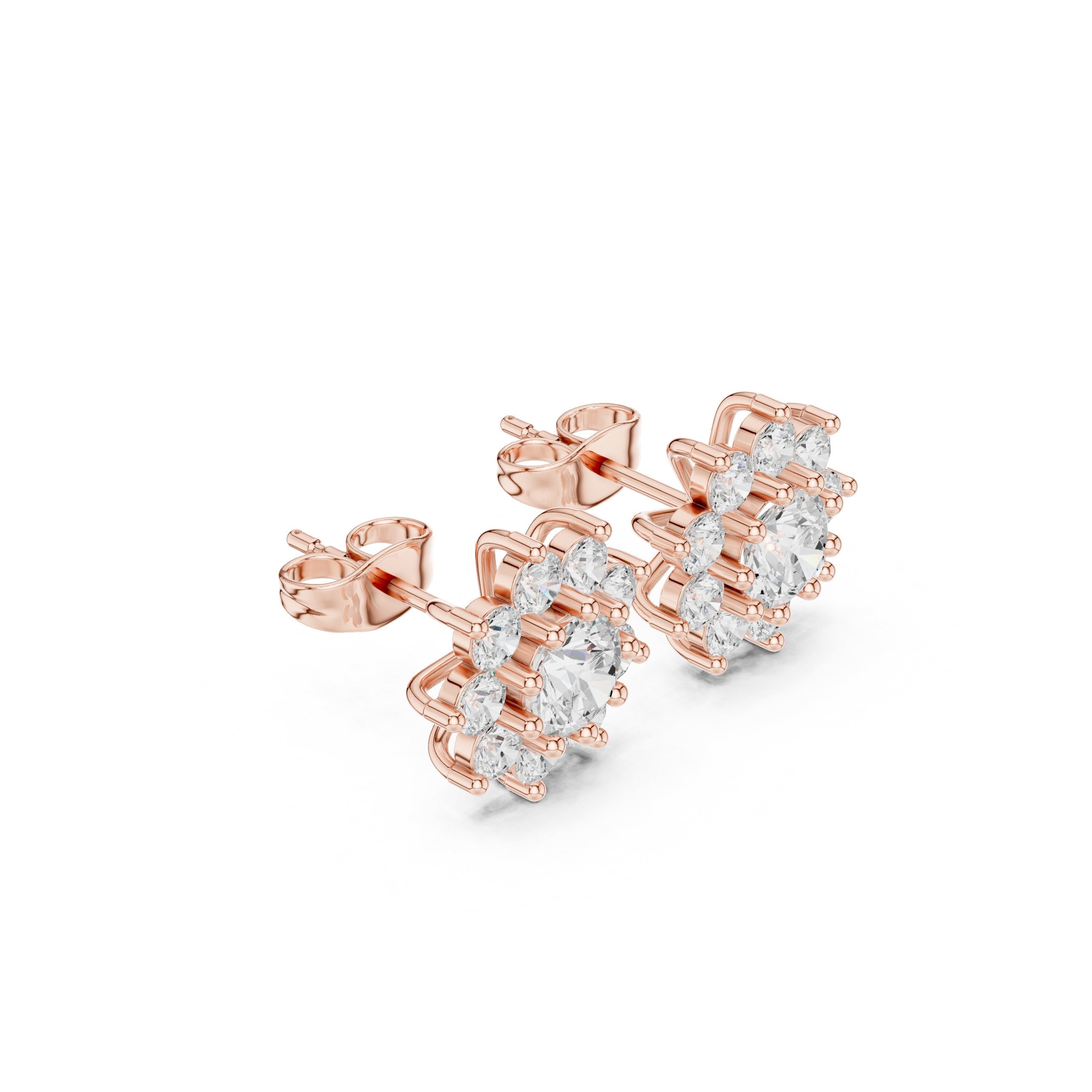 Radiant Vintage Frame Diamond Stud Earrings in Rose Gold - VYKA Diamonds
