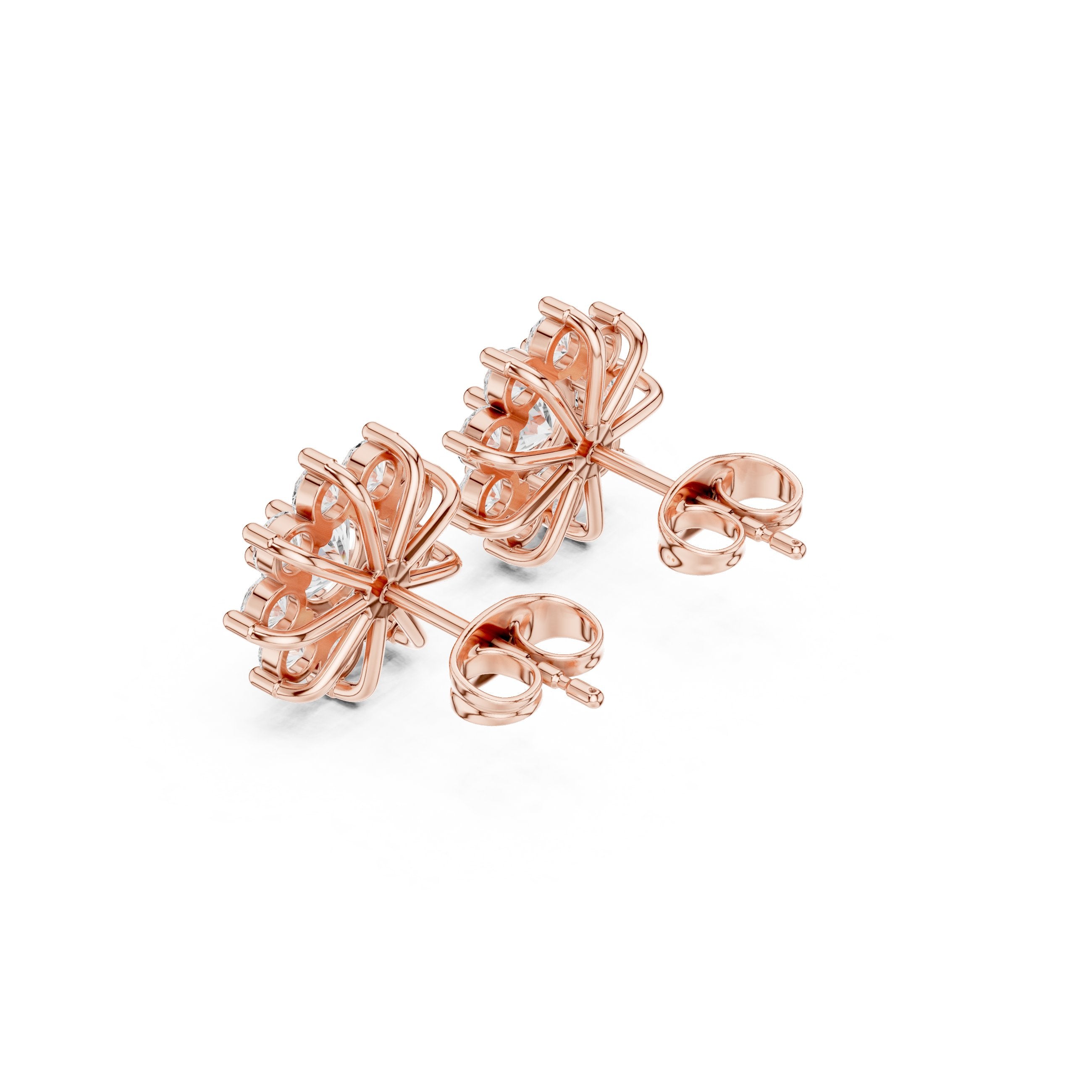 Radiant Vintage Frame Diamond Stud Earrings in Rose Gold - VYKA Diamonds