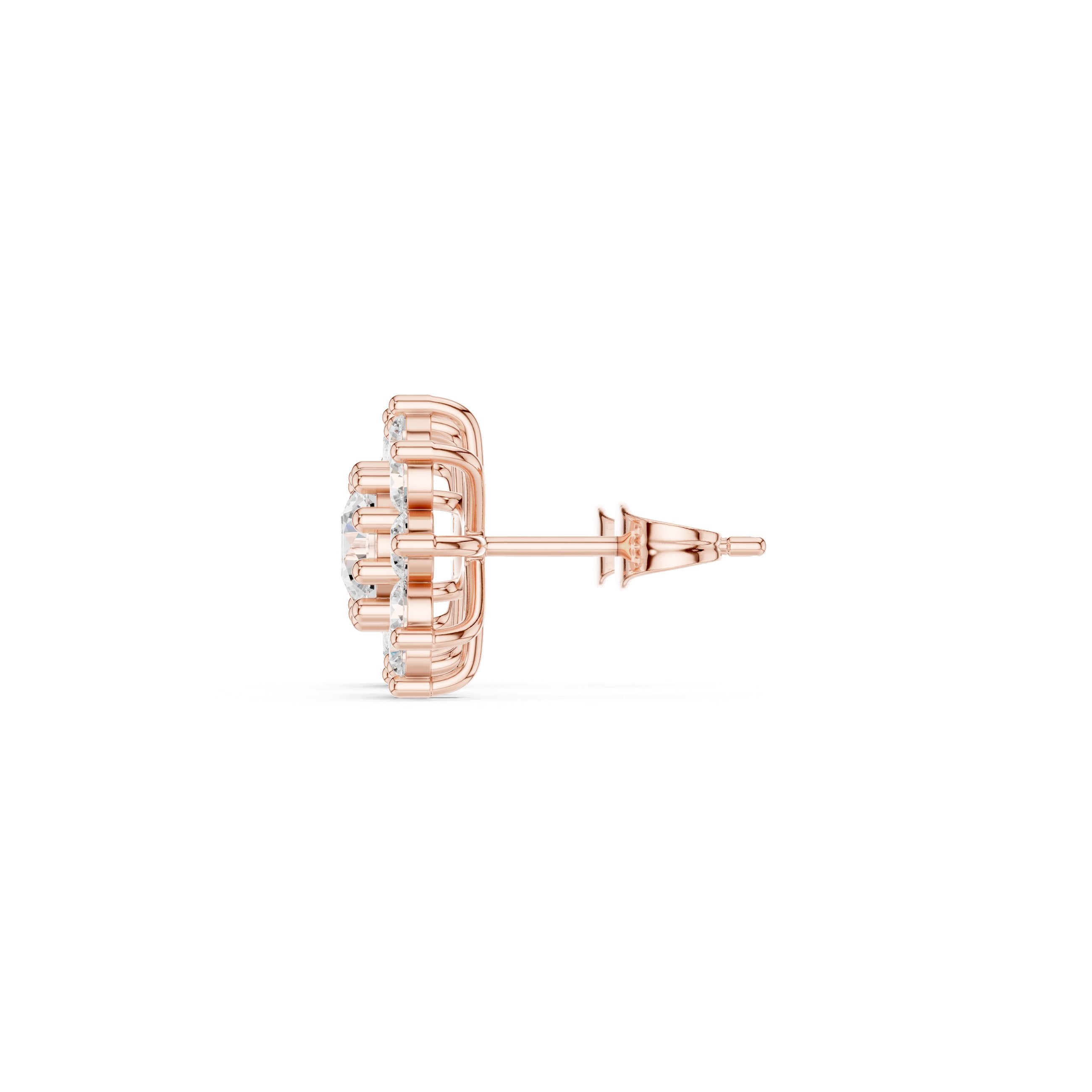 Radiant Vintage Frame Diamond Stud Earrings in Rose Gold - VYKA Diamonds