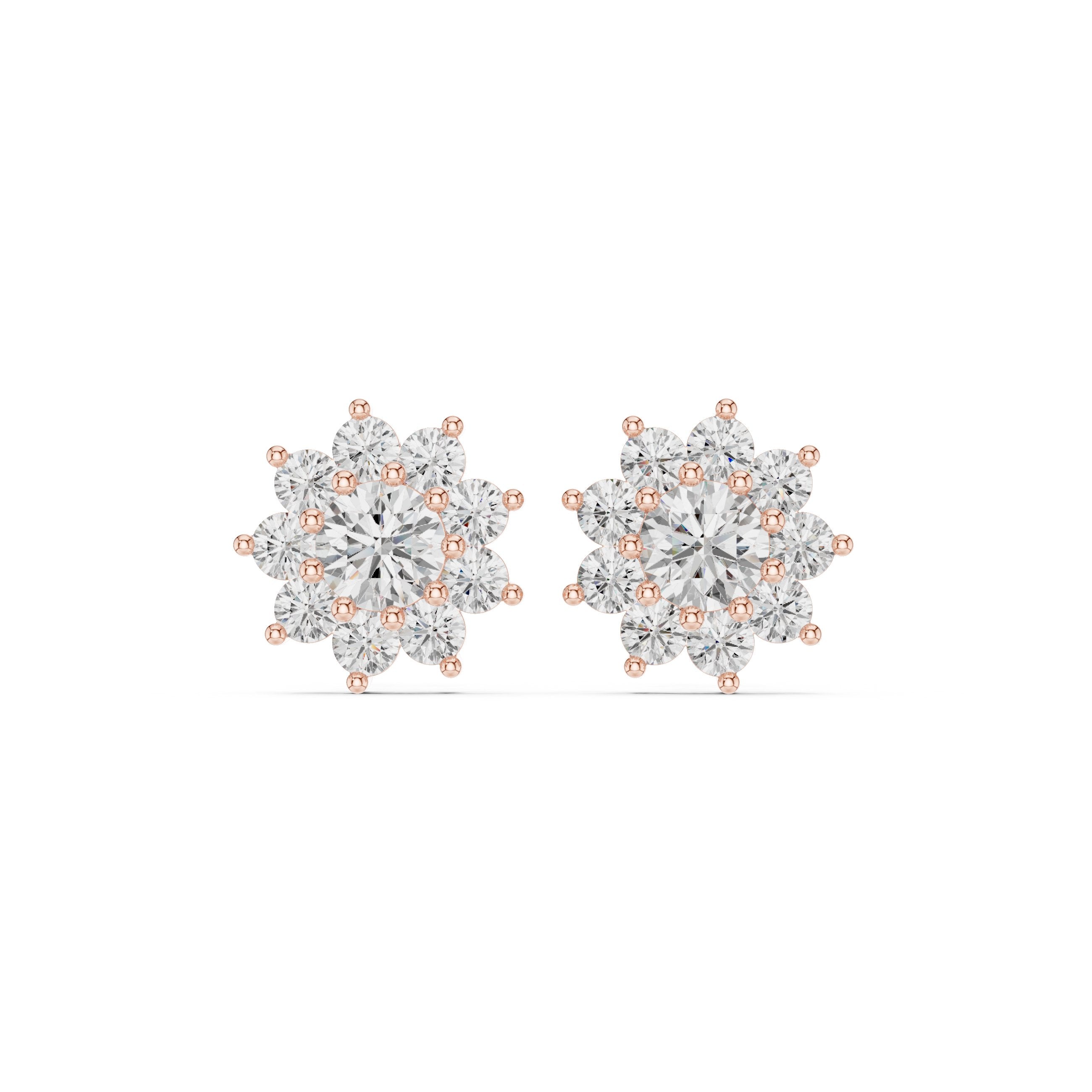 Radiant Vintage Frame Diamond Stud Earrings in Rose Gold - VYKA Diamonds