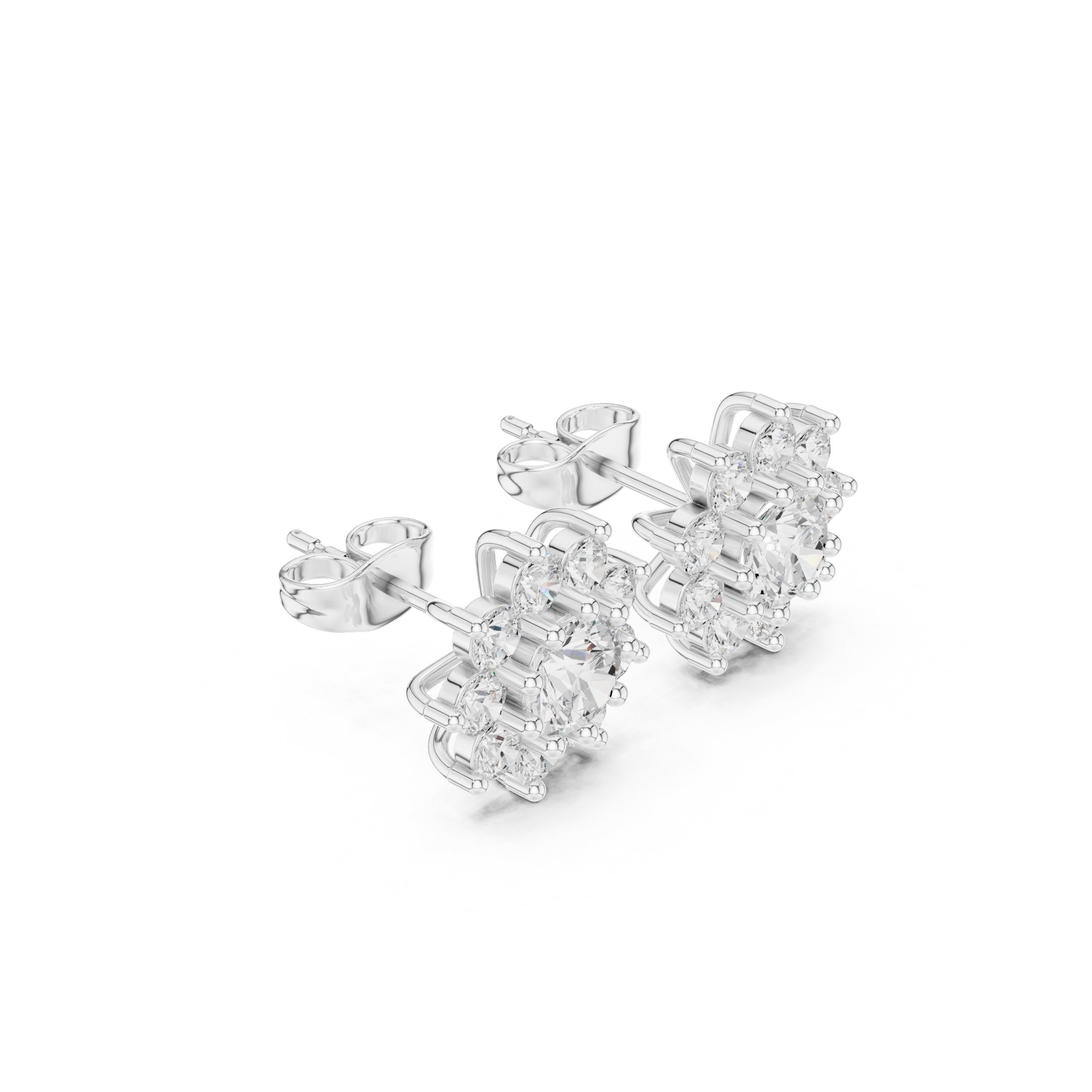 Radiant Vintage Frame Diamond Stud Earrings in White Gold - VYKA Diamonds