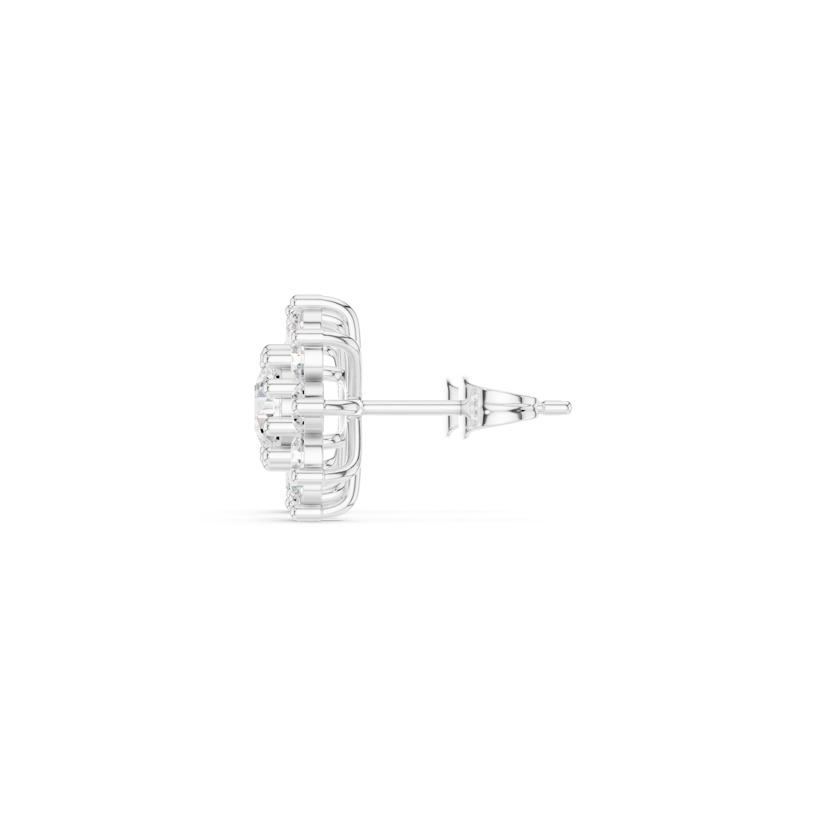 Radiant Vintage Frame Diamond Stud Earrings in White Gold - VYKA Diamonds