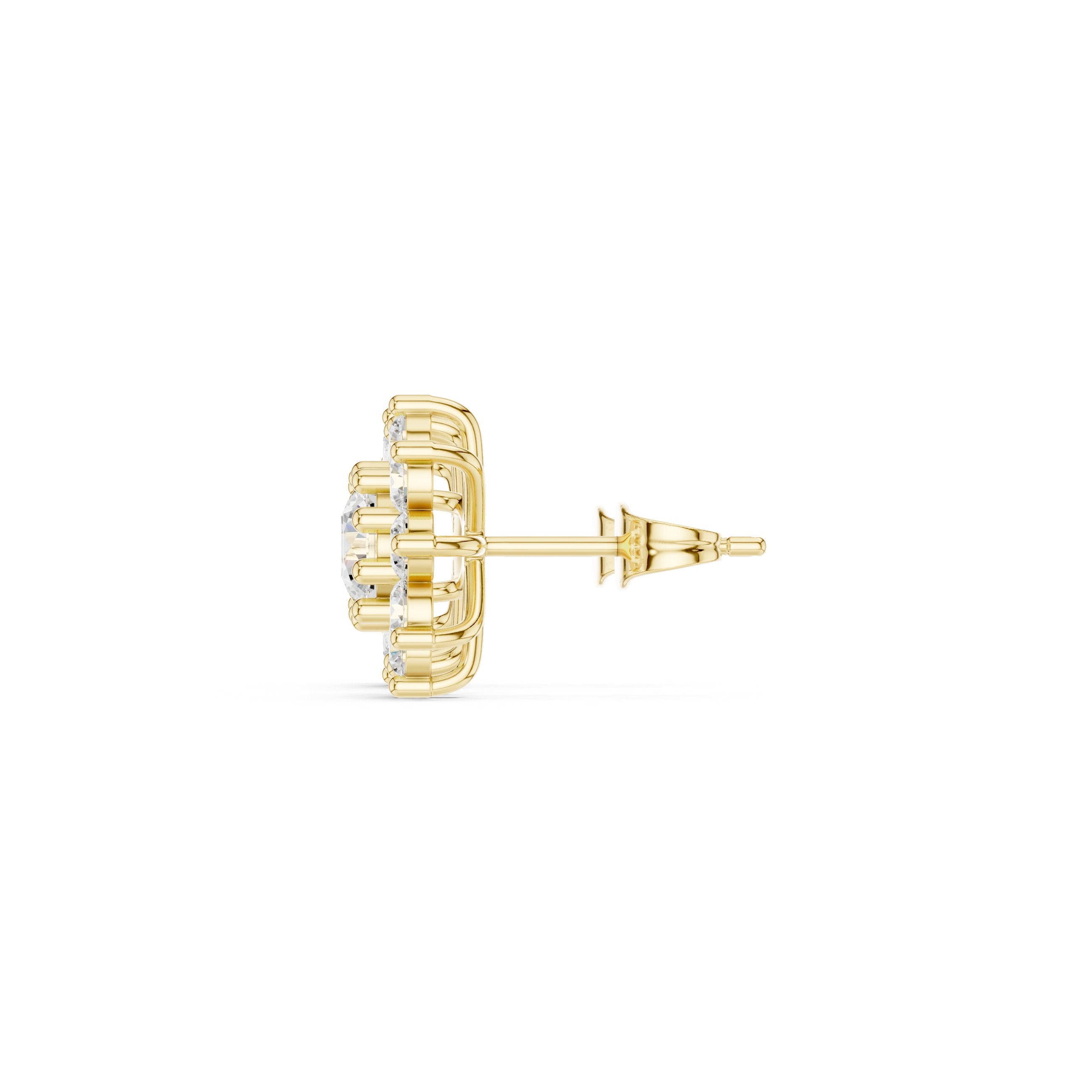 Radiant Vintage Frame Diamond Stud Earrings in Yellow Gold - VYKA Diamonds