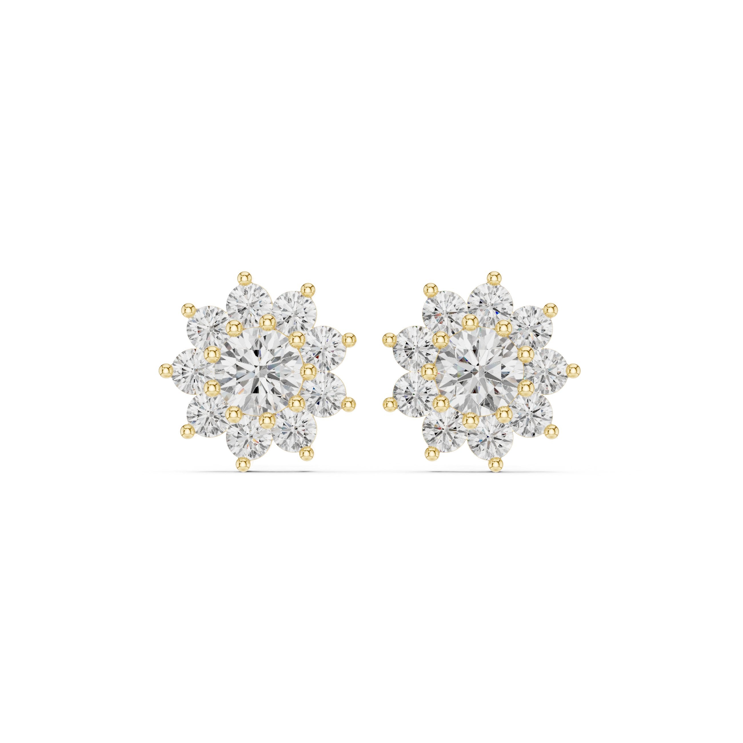 Radiant Vintage Frame Diamond Stud Earrings in Yellow Gold - VYKA Diamonds