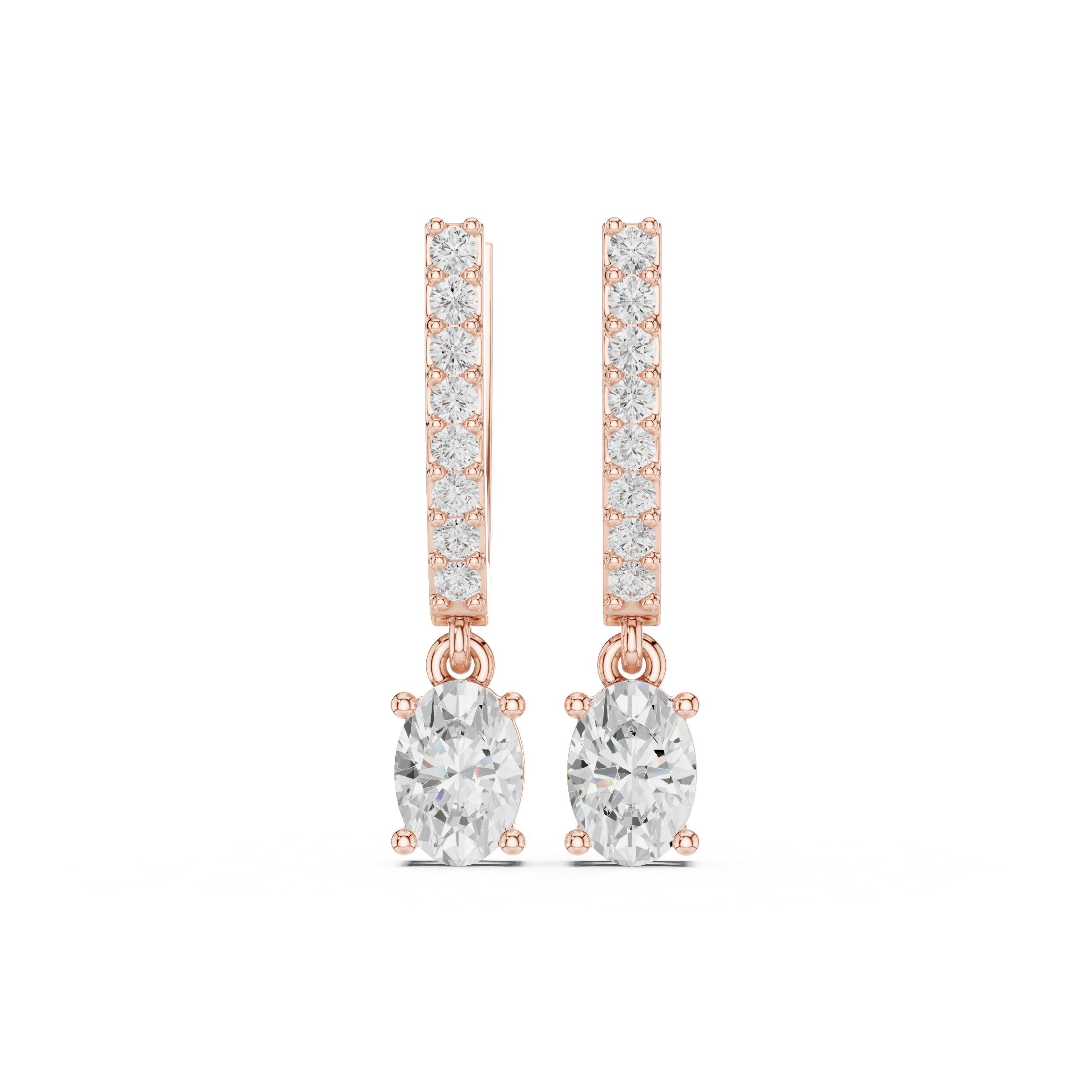 Radiant Ornate Drop Diamond Earrings in Rose Gold - VYKA Diamonds