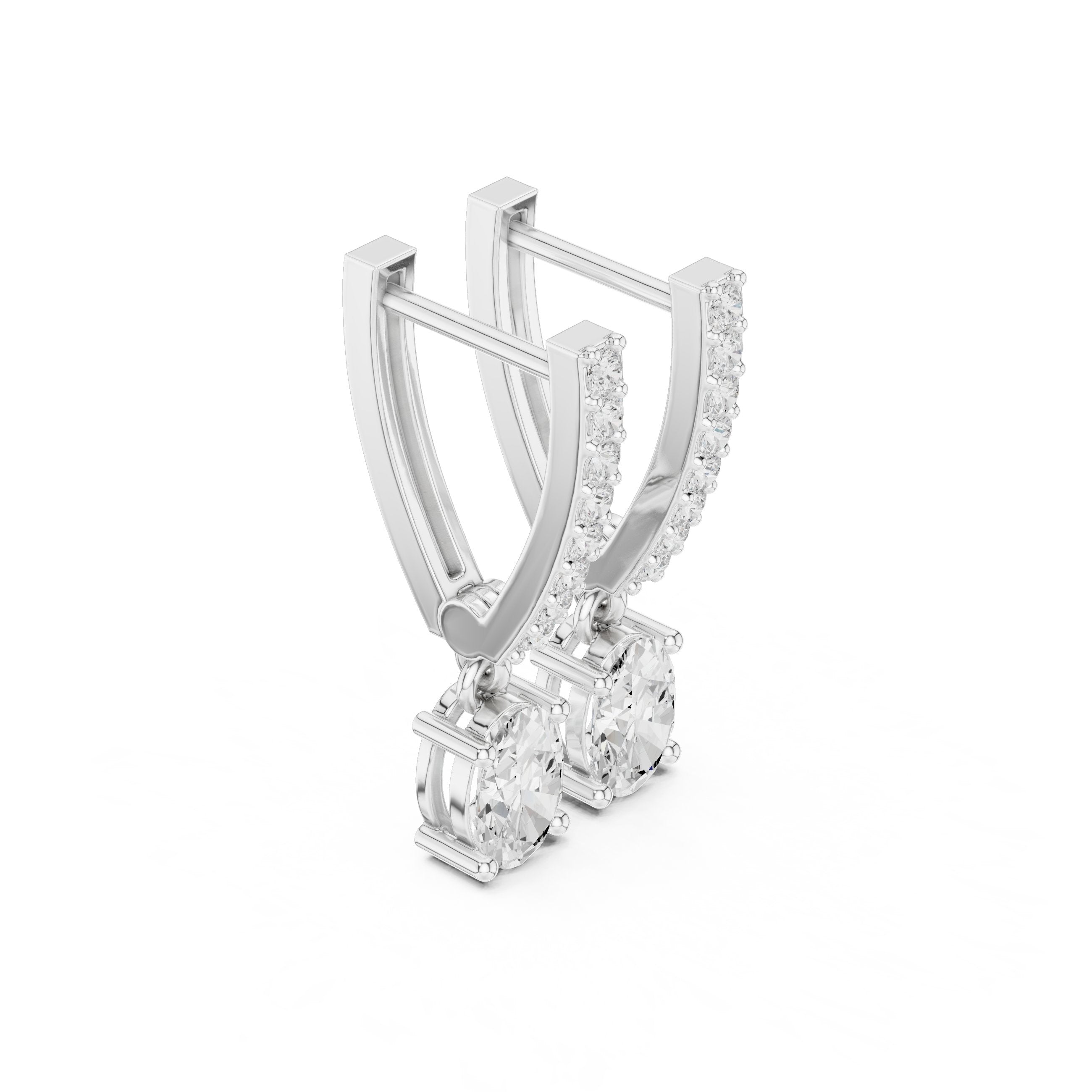 Radiant Ornate Drop Diamond Earrings in White Gold - VYKA Diamonds