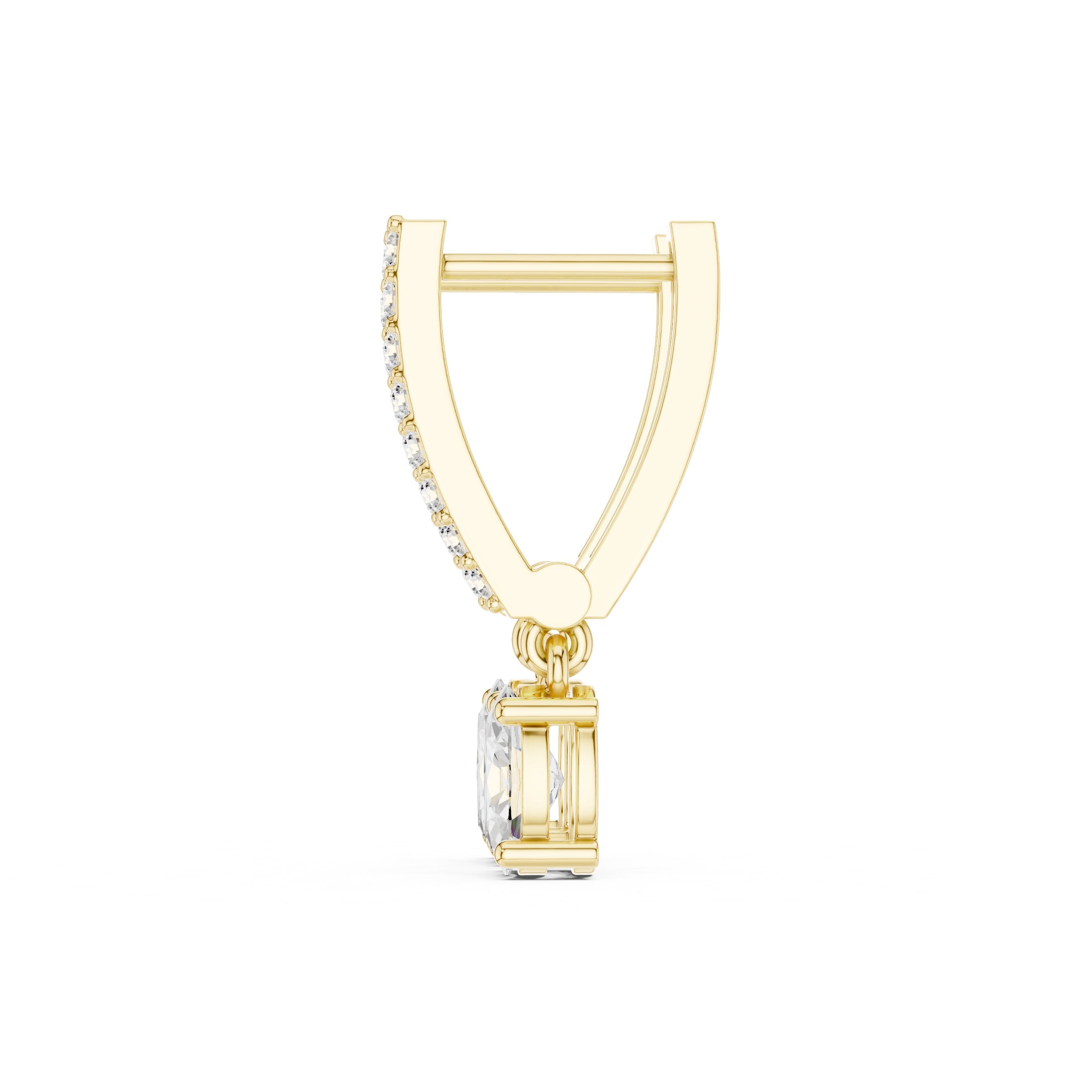 Radiant Ornate Drop Diamond Earrings in Yellow Gold - VYKA Diamonds
