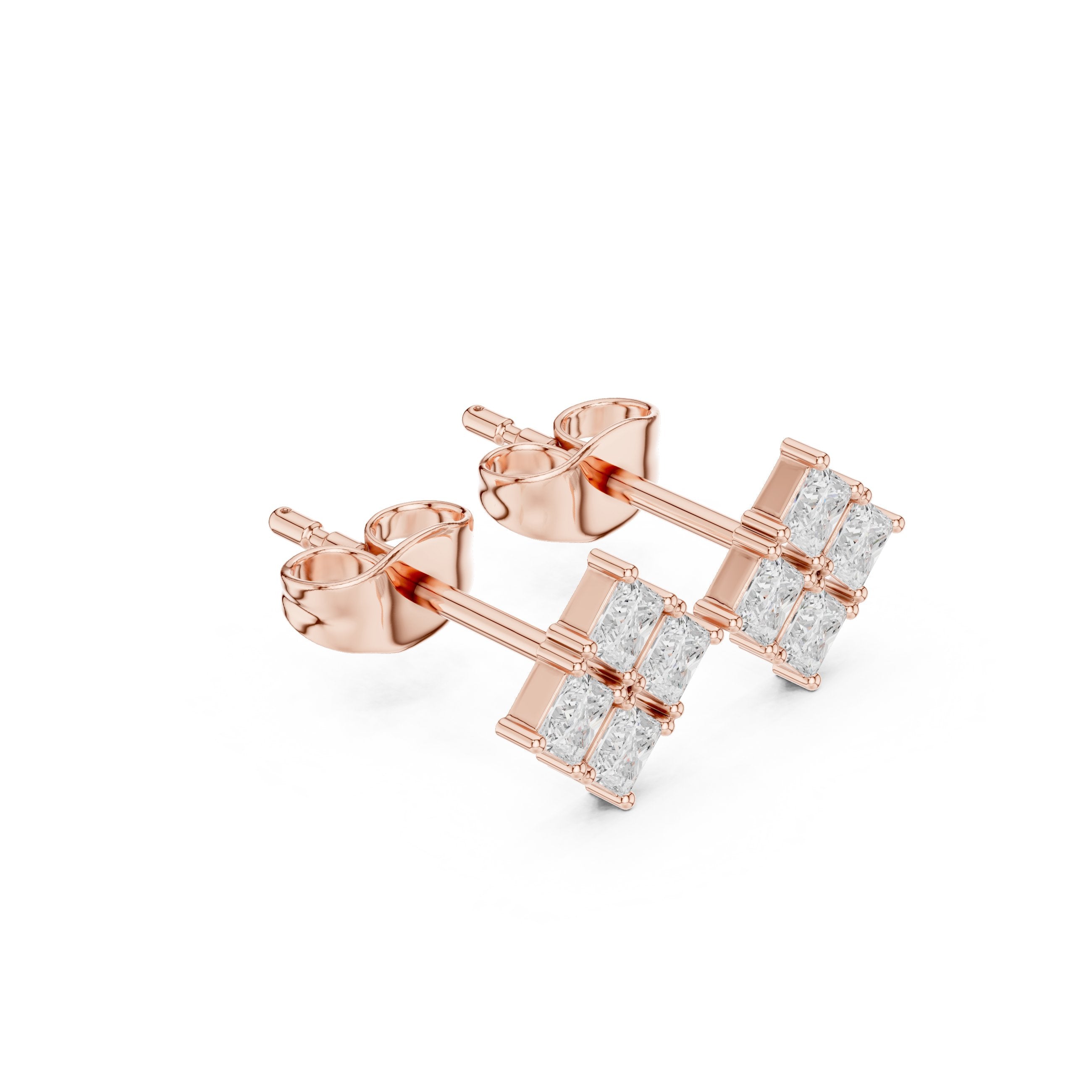 Cushion Tapered Halo Diamond Stud Earrings in Rose Gold - VYKA Diamonds