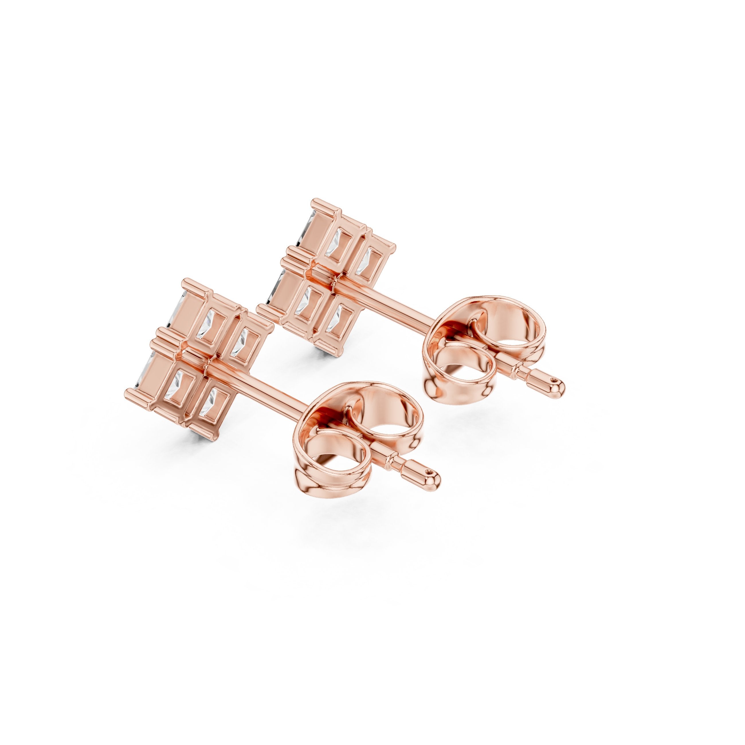 Cushion Tapered Halo Diamond Stud Earrings in Rose Gold - VYKA Diamonds