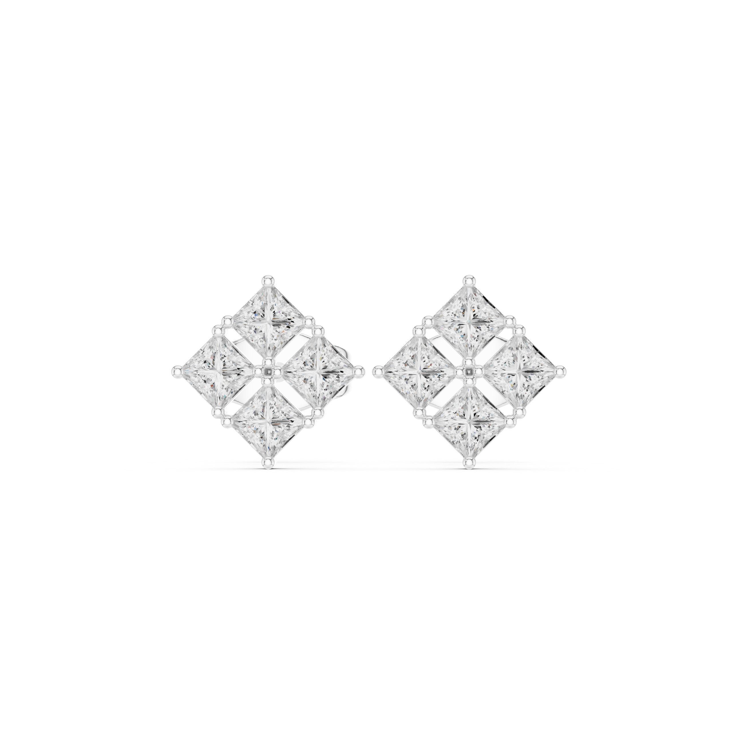 Cushion Tapered Halo Diamond Stud Earrings in White Gold - VYKA Diamonds