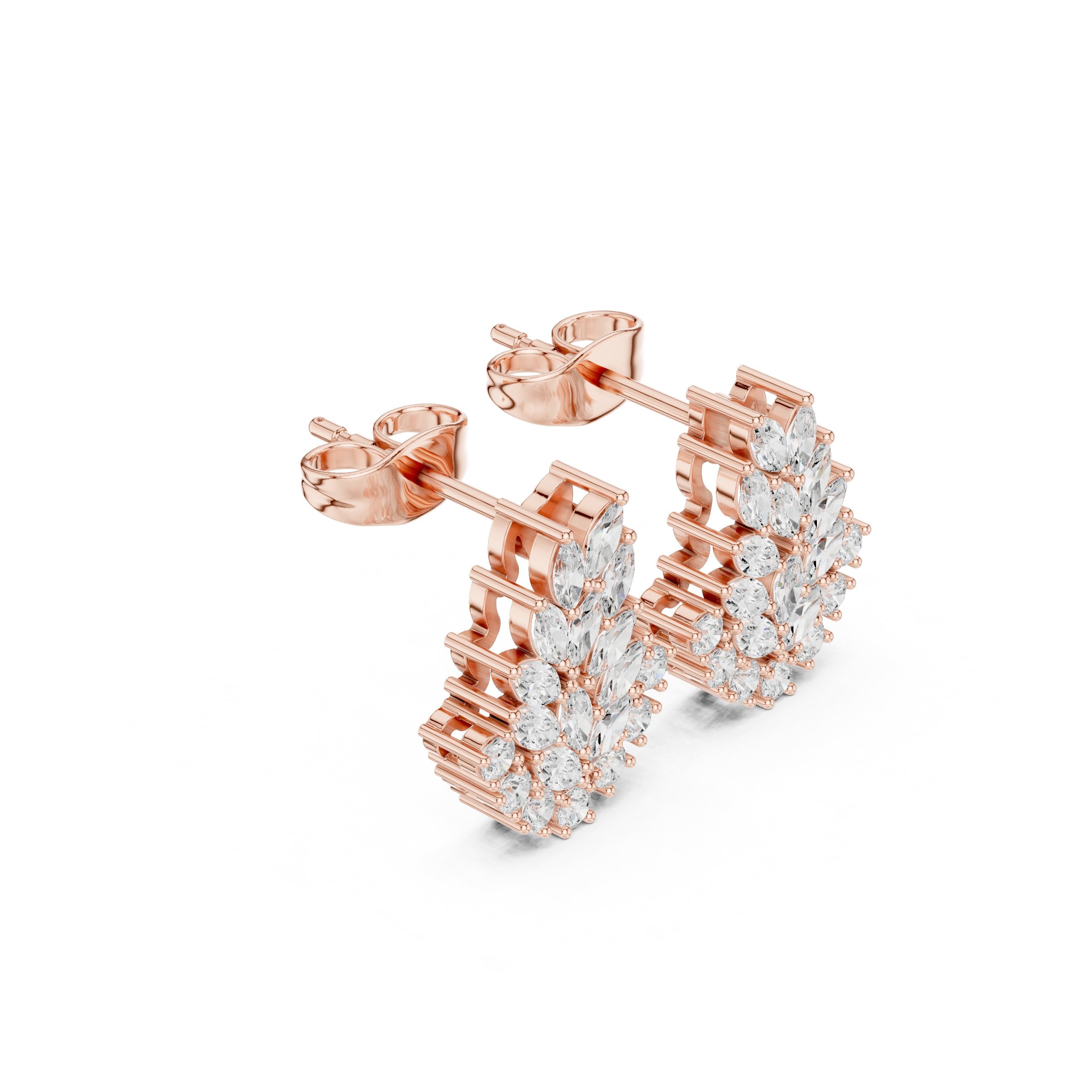 Radiant Braided Halo Diamond Stud Earrings in Rose Gold - VYKA Diamonds