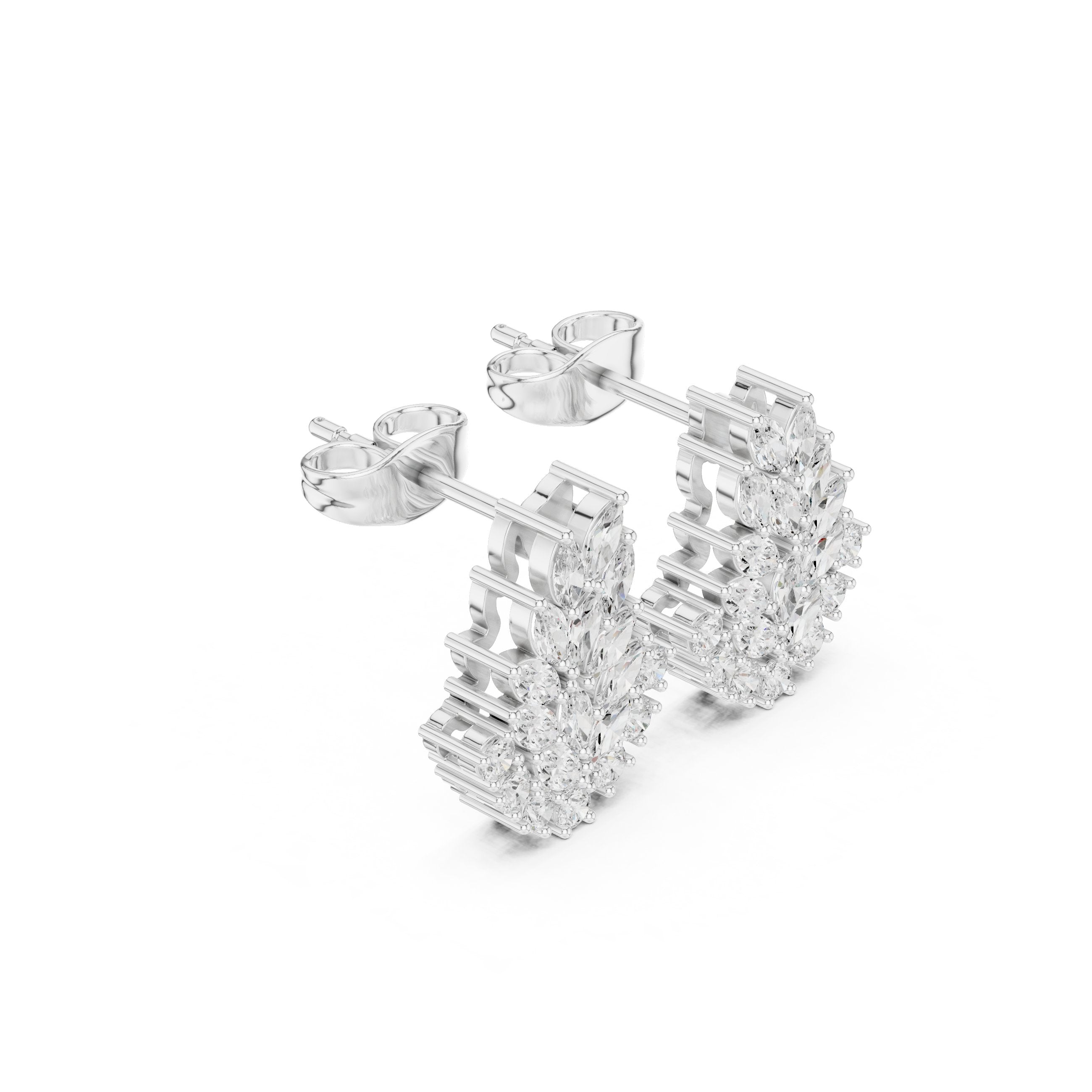 Radiant Braided Halo Diamond Stud Earrings in White Gold - VYKA Diamonds