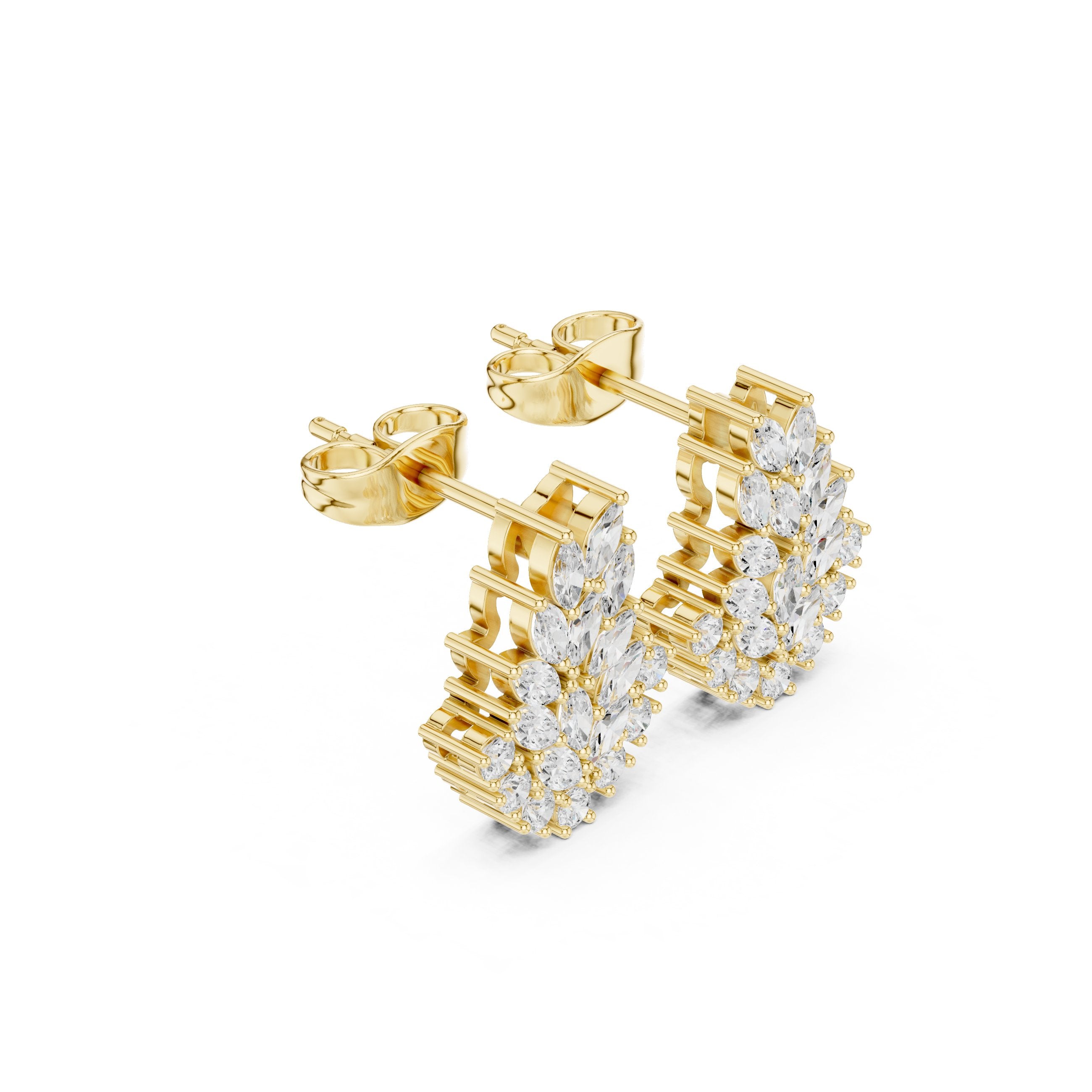 Radiant Braided Halo Diamond Stud Earrings in Yellow Gold - VYKA Diamonds