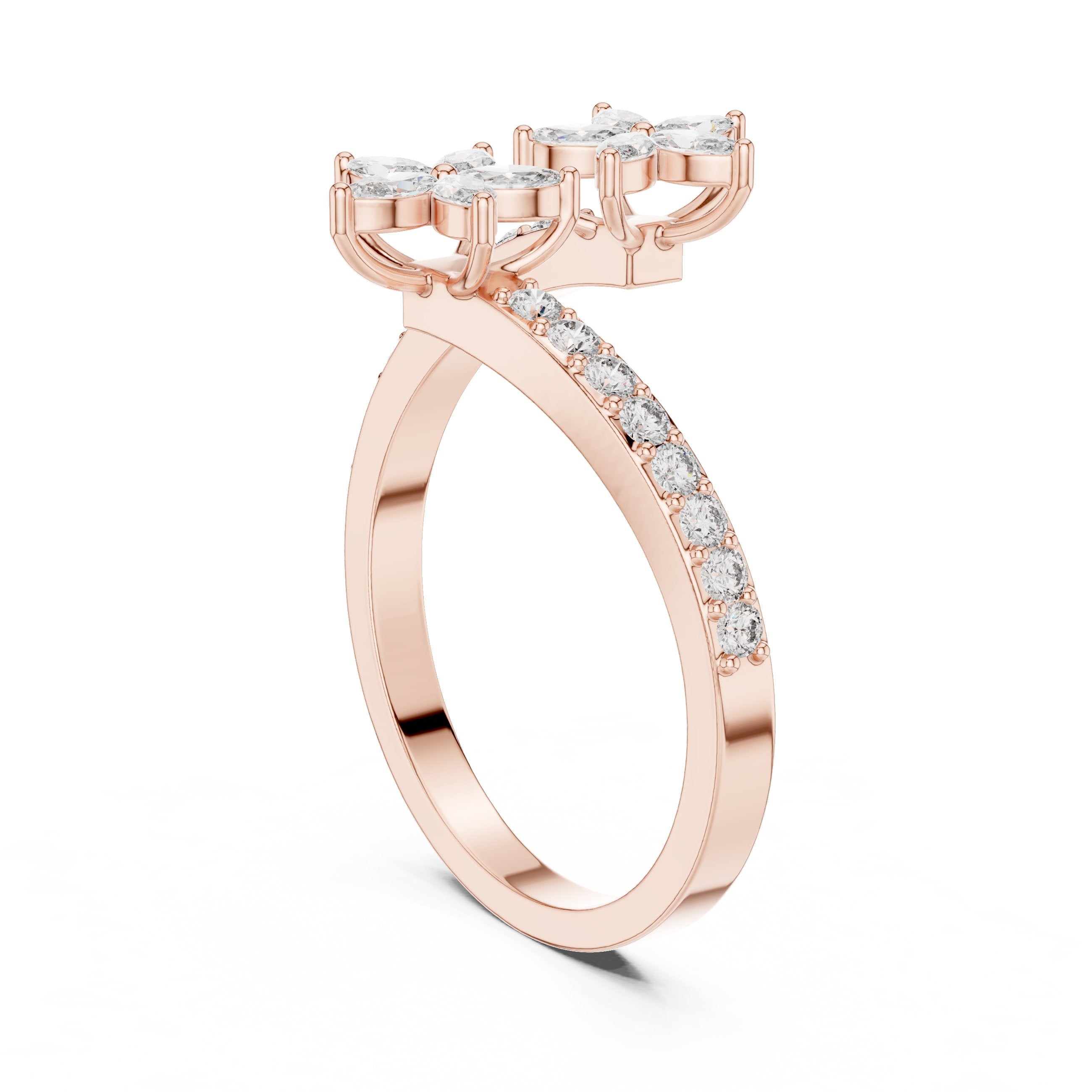 Double Flower Bypass Diamond Ring in Rose Gold - VYKA Diamonds