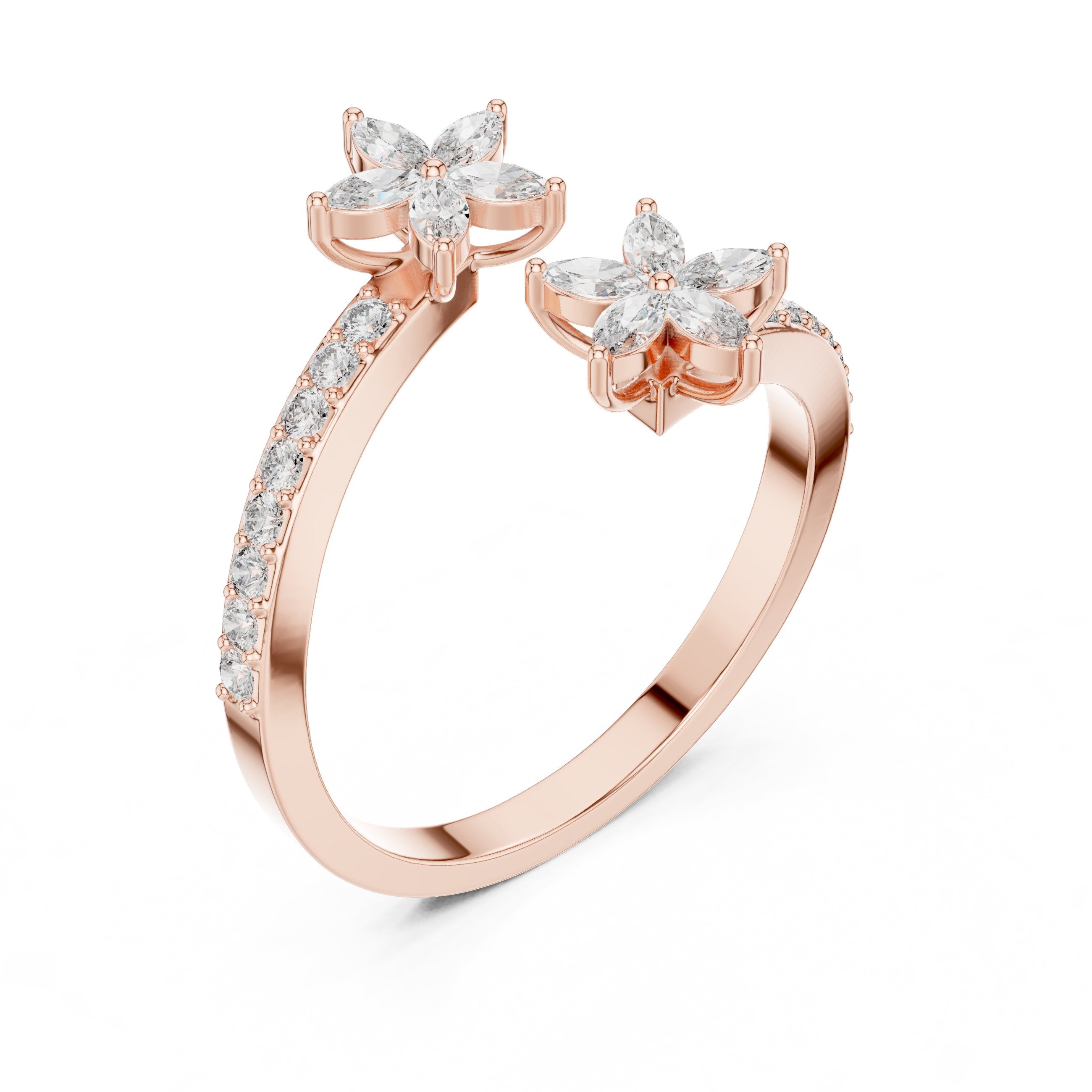 Double Flower Bypass Diamond Ring in Rose Gold - VYKA Diamonds