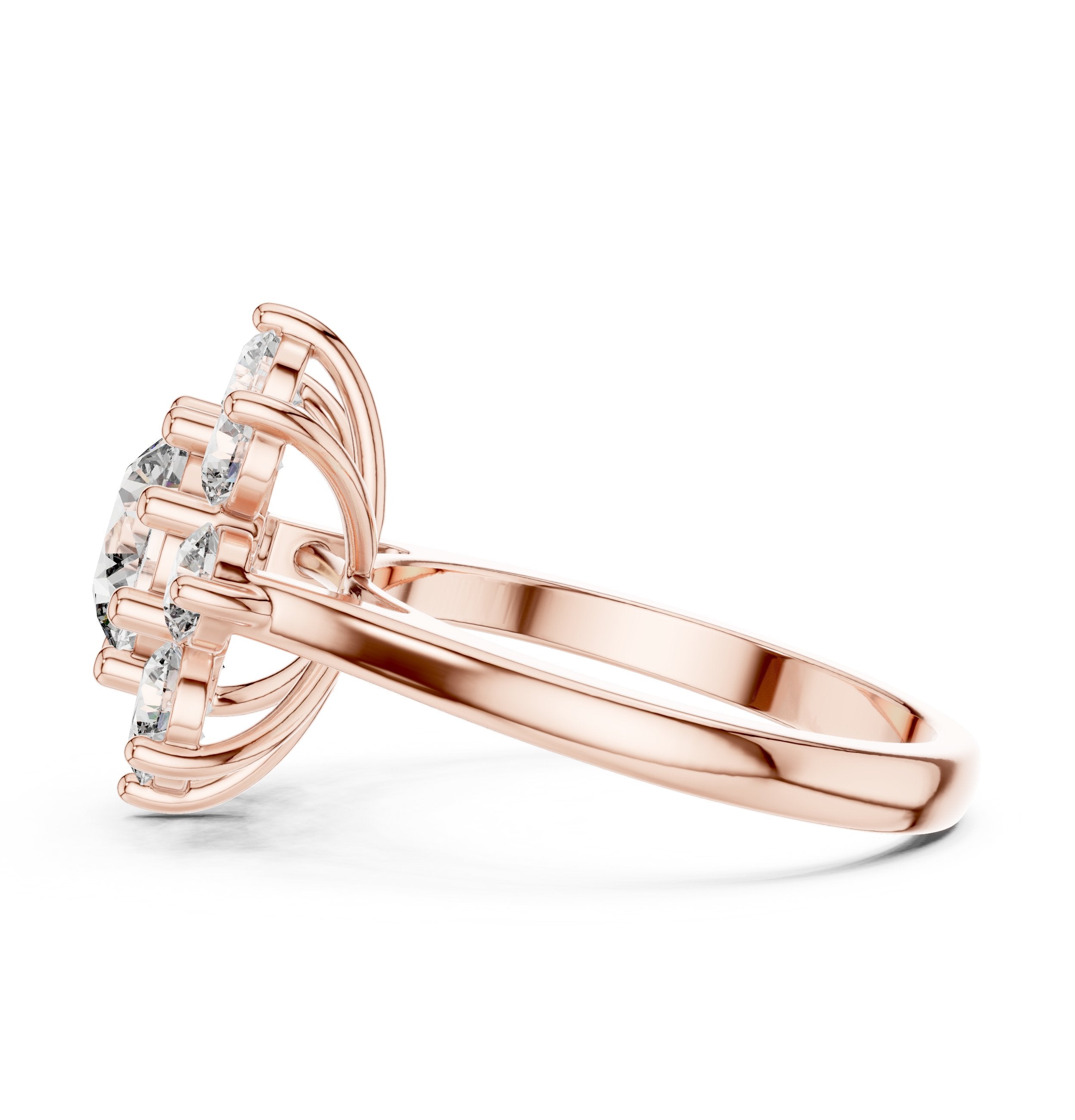 Round Diamond Star Halo Engagement Ring in Rose Gold - VYKA Diamonds