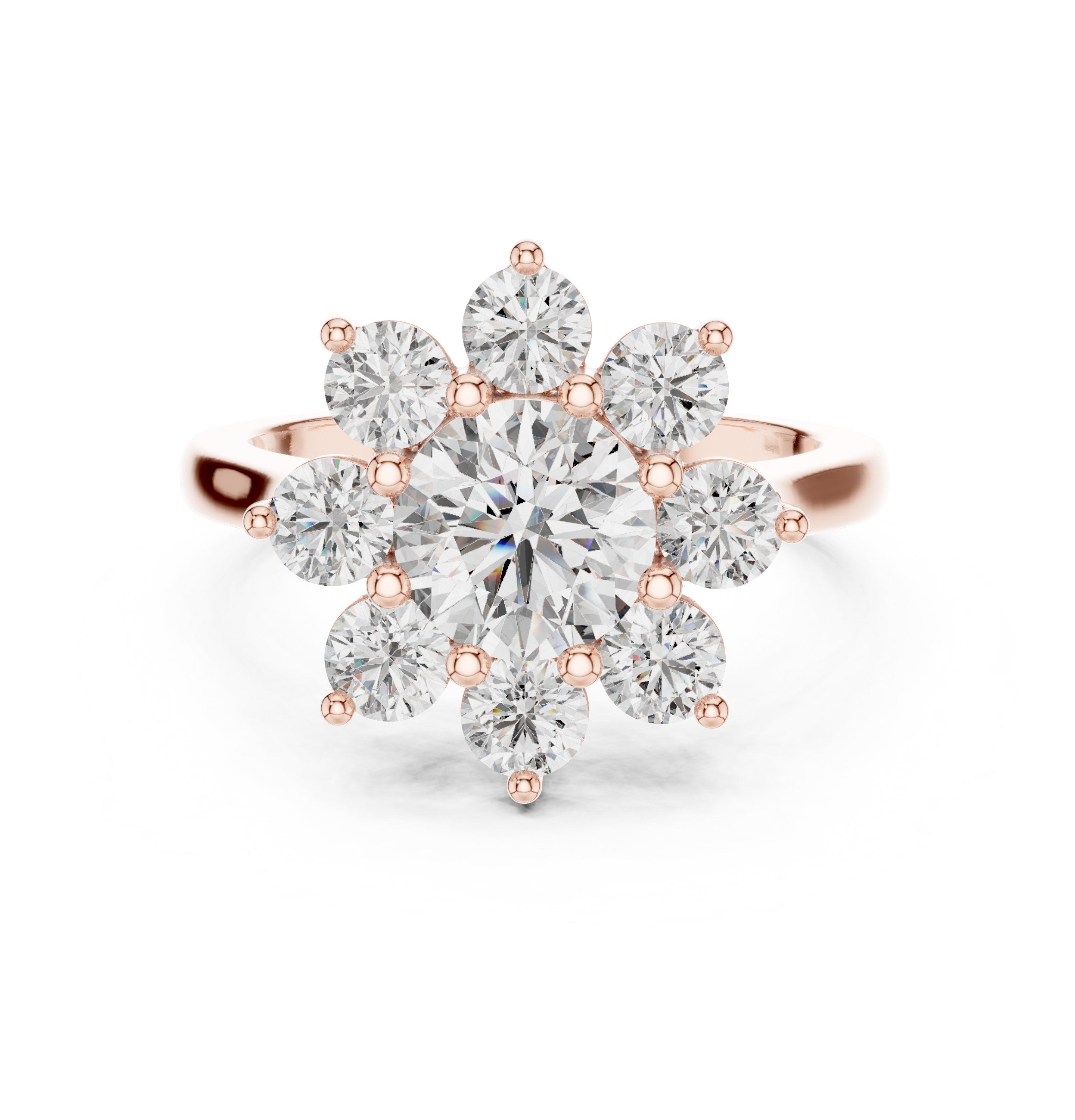 Round Diamond Star Halo Engagement Ring in Rose Gold - VYKA Diamonds