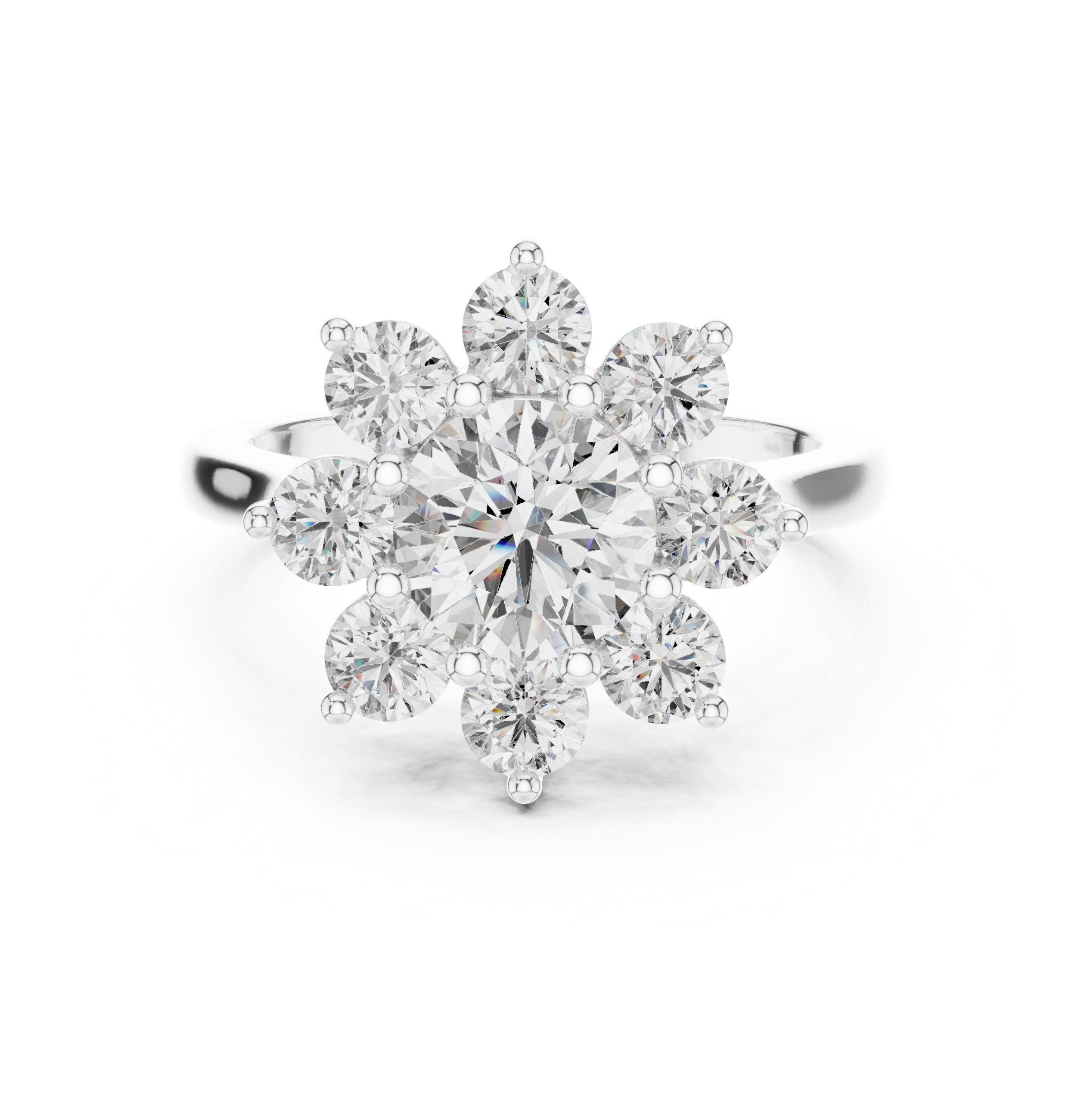 Round Diamond Star Halo Engagement Ring in White Gold - VYKA Diamonds