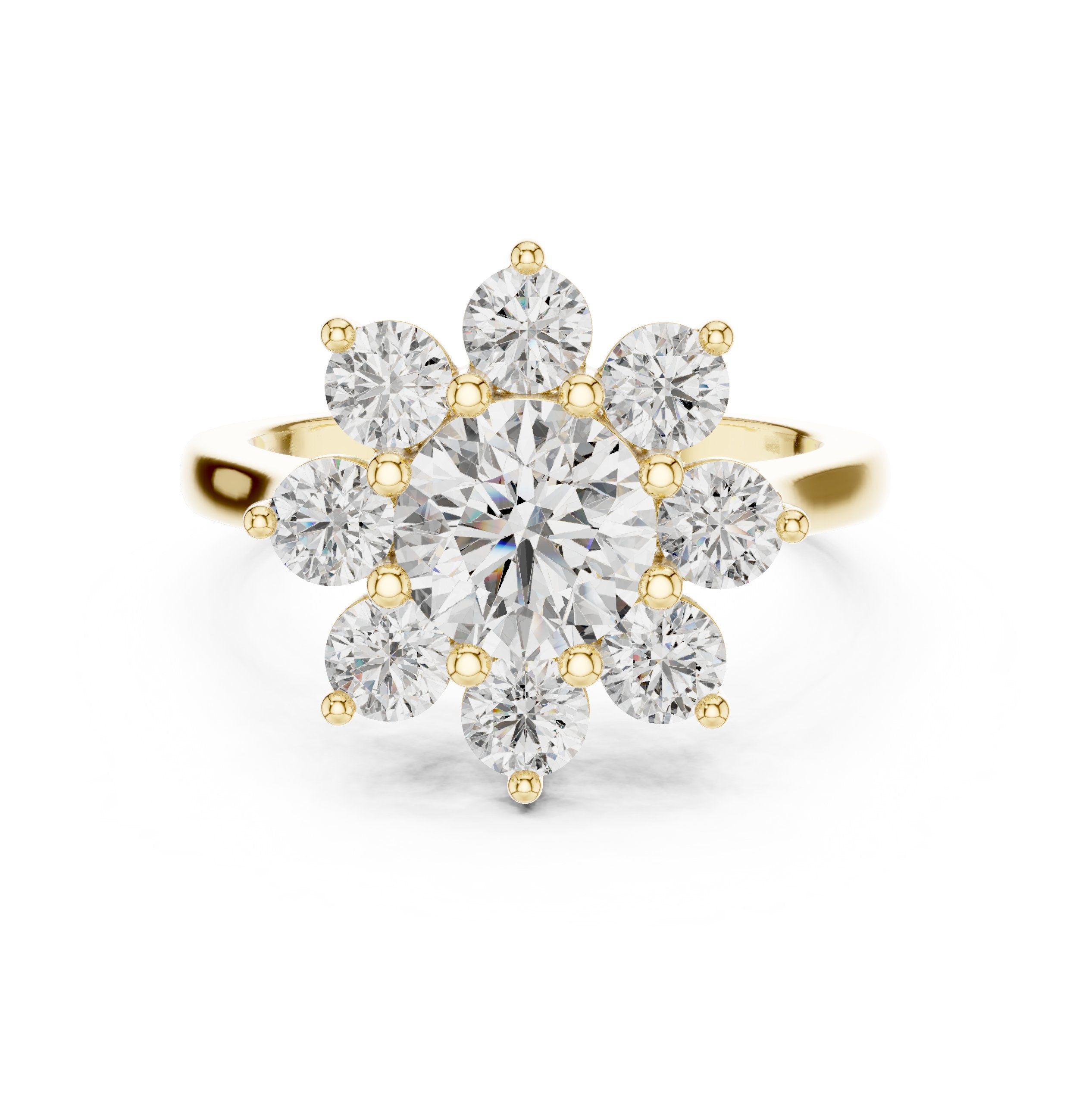 Round Diamond Star Halo Engagement Ring in Yellow Gold - VYKA Diamonds
