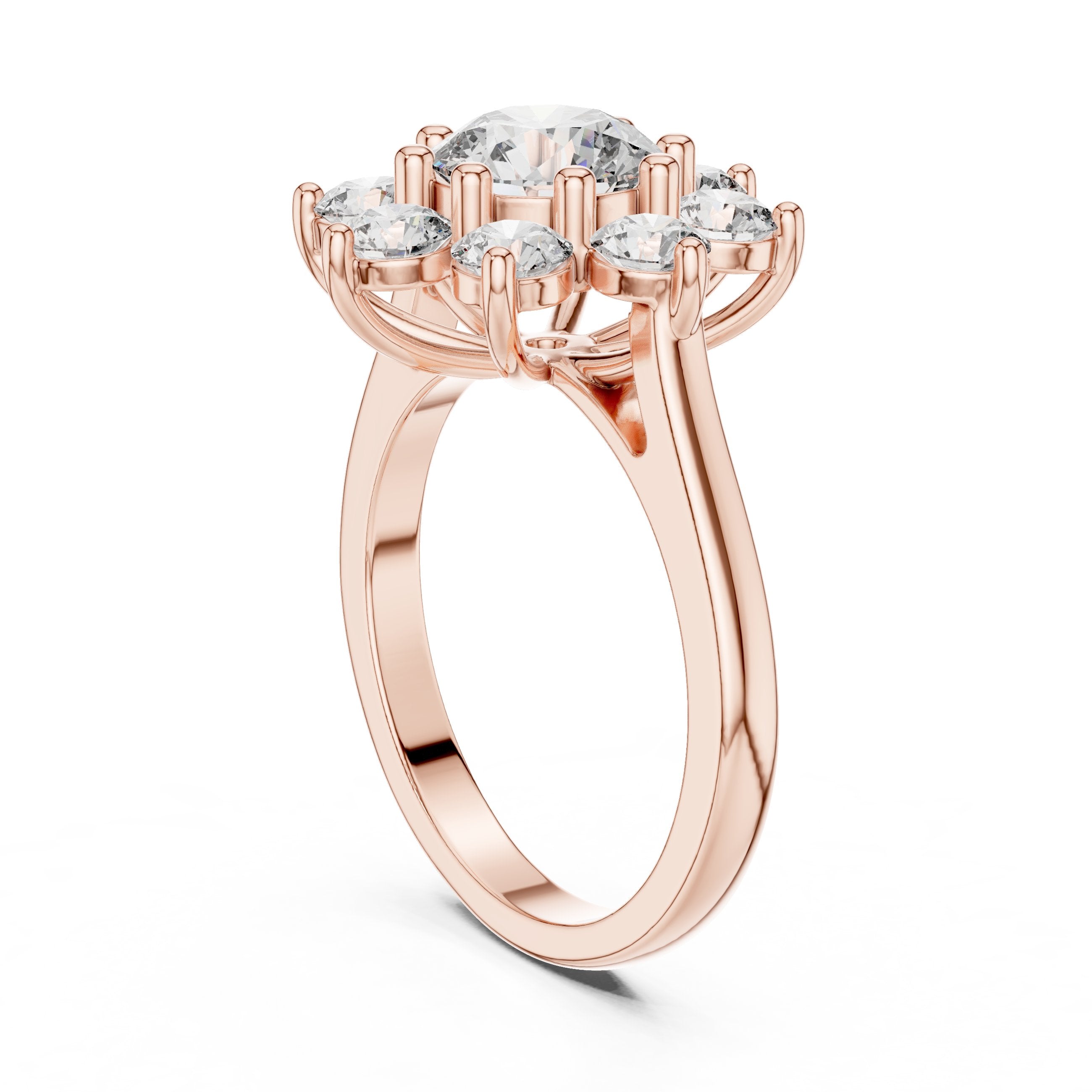 Round Diamond Star Halo Engagement Ring in Rose Gold - VYKA Diamonds