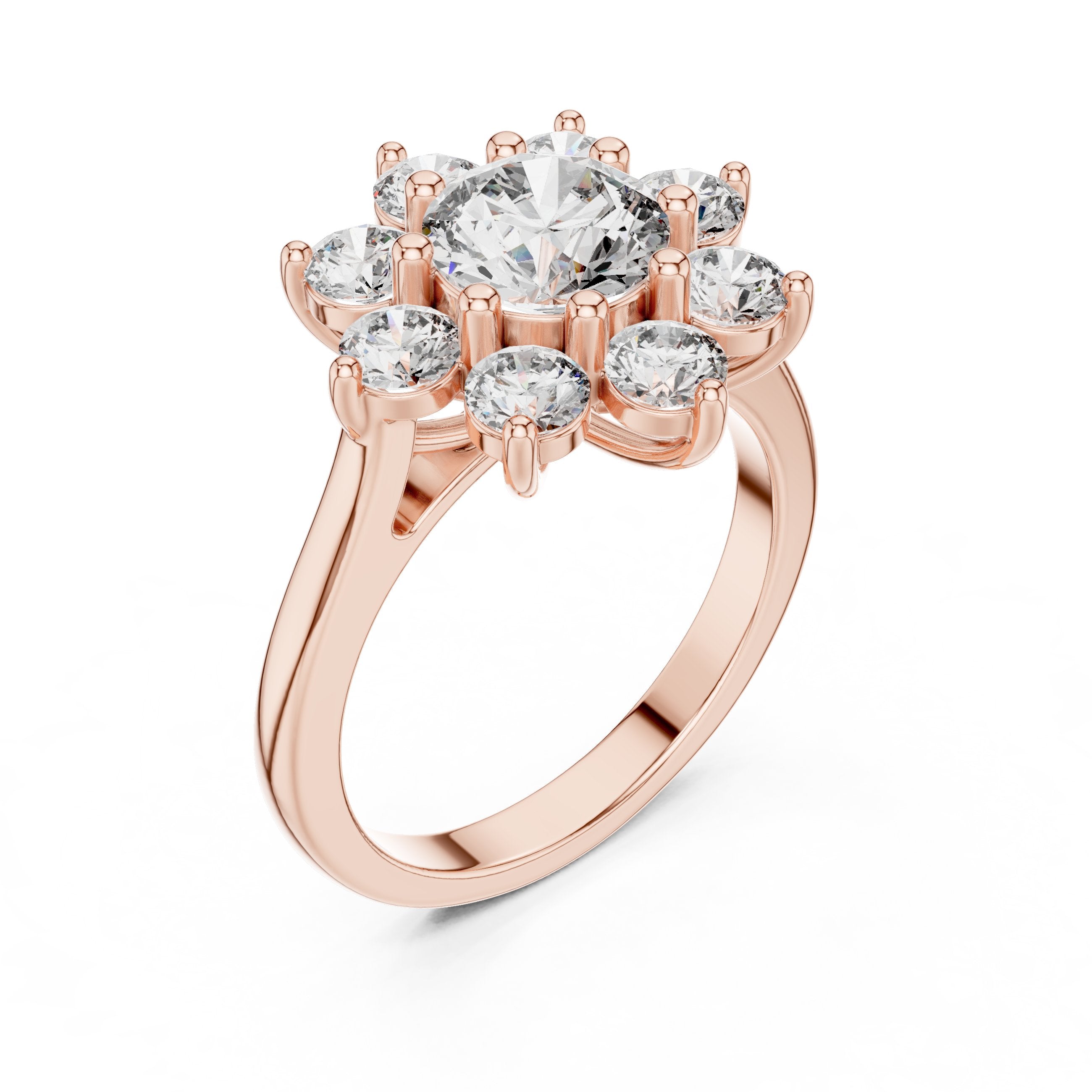 Round Diamond Star Halo Engagement Ring in Rose Gold - VYKA Diamonds