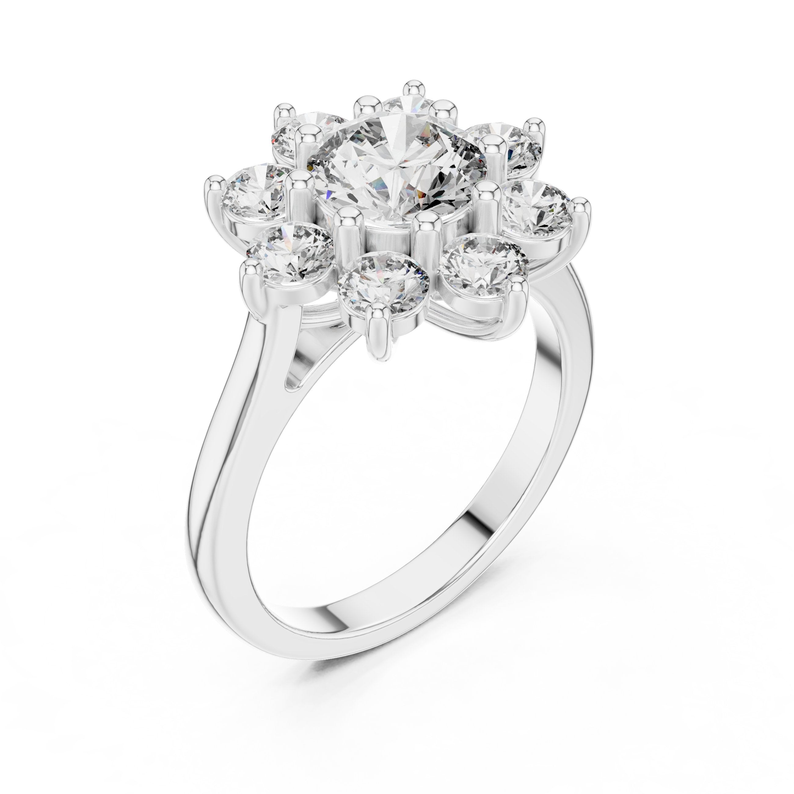 Round Diamond Star Halo Engagement Ring in White Gold - VYKA Diamonds