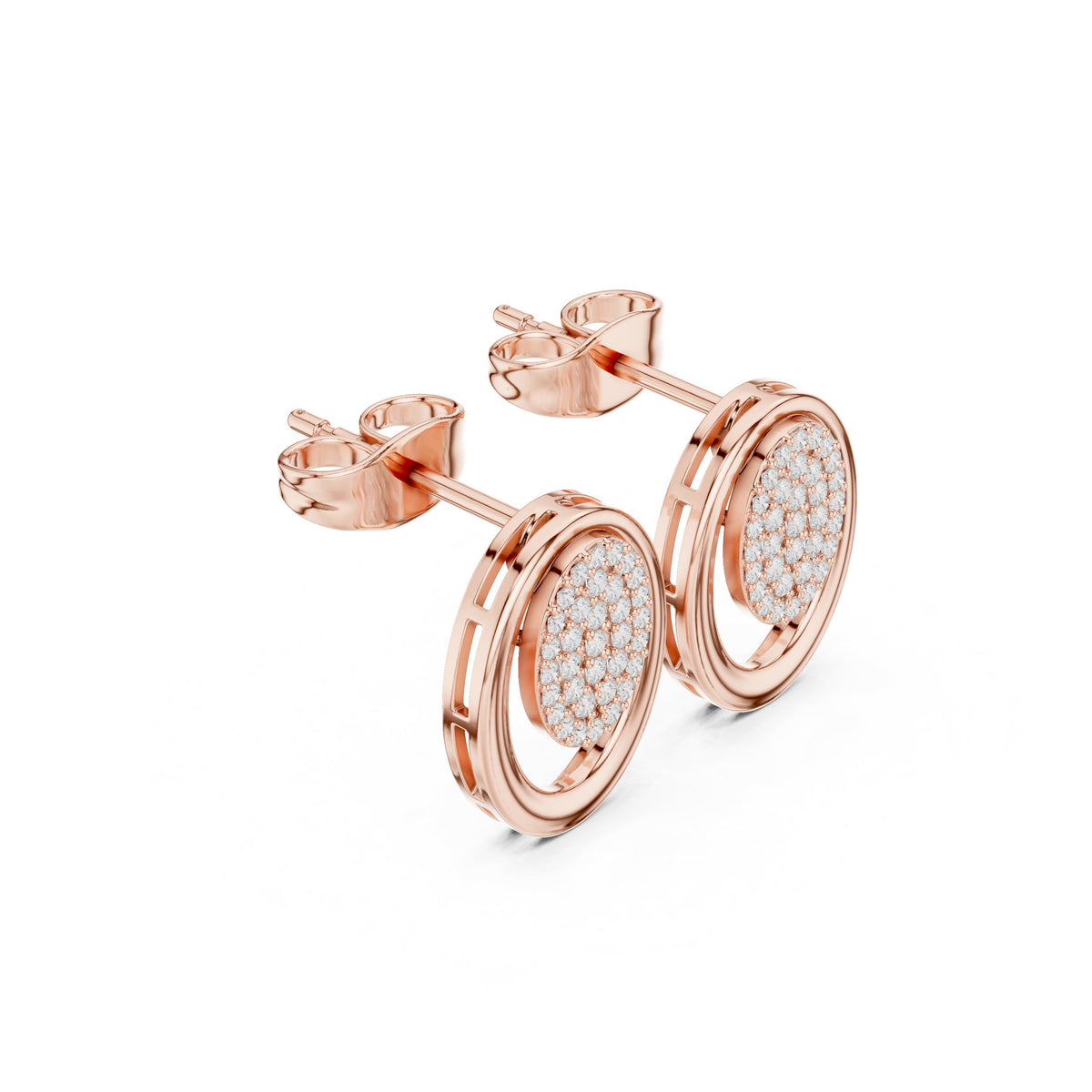 Oval Pave Disc Frame Diamond Stud Earrings
