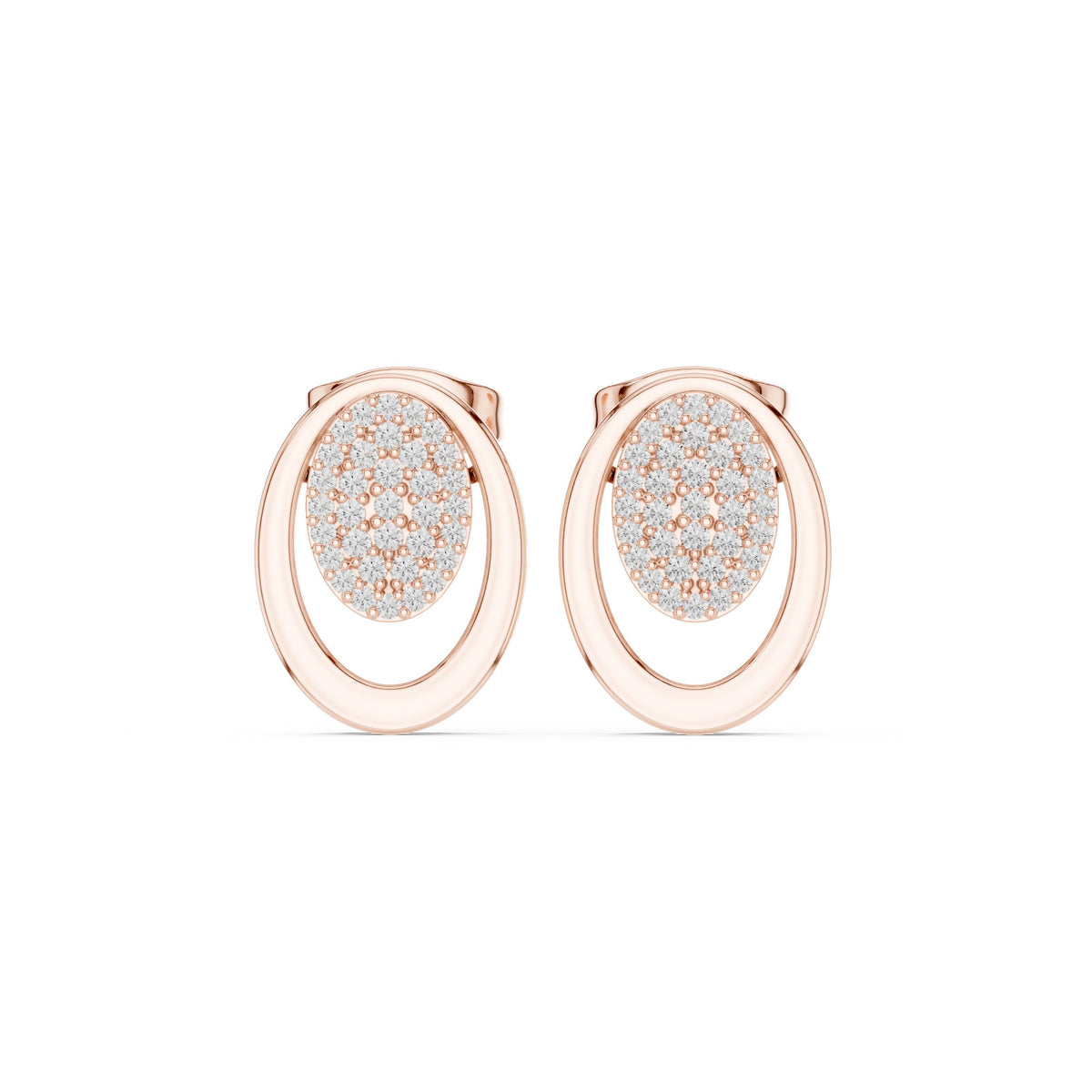 Oval Pave Disc Frame Diamond Stud Earrings in Rose Gold - VYKA Diamonds
