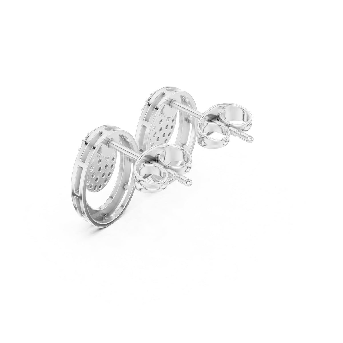Oval Pave Disc Frame Diamond Stud Earrings