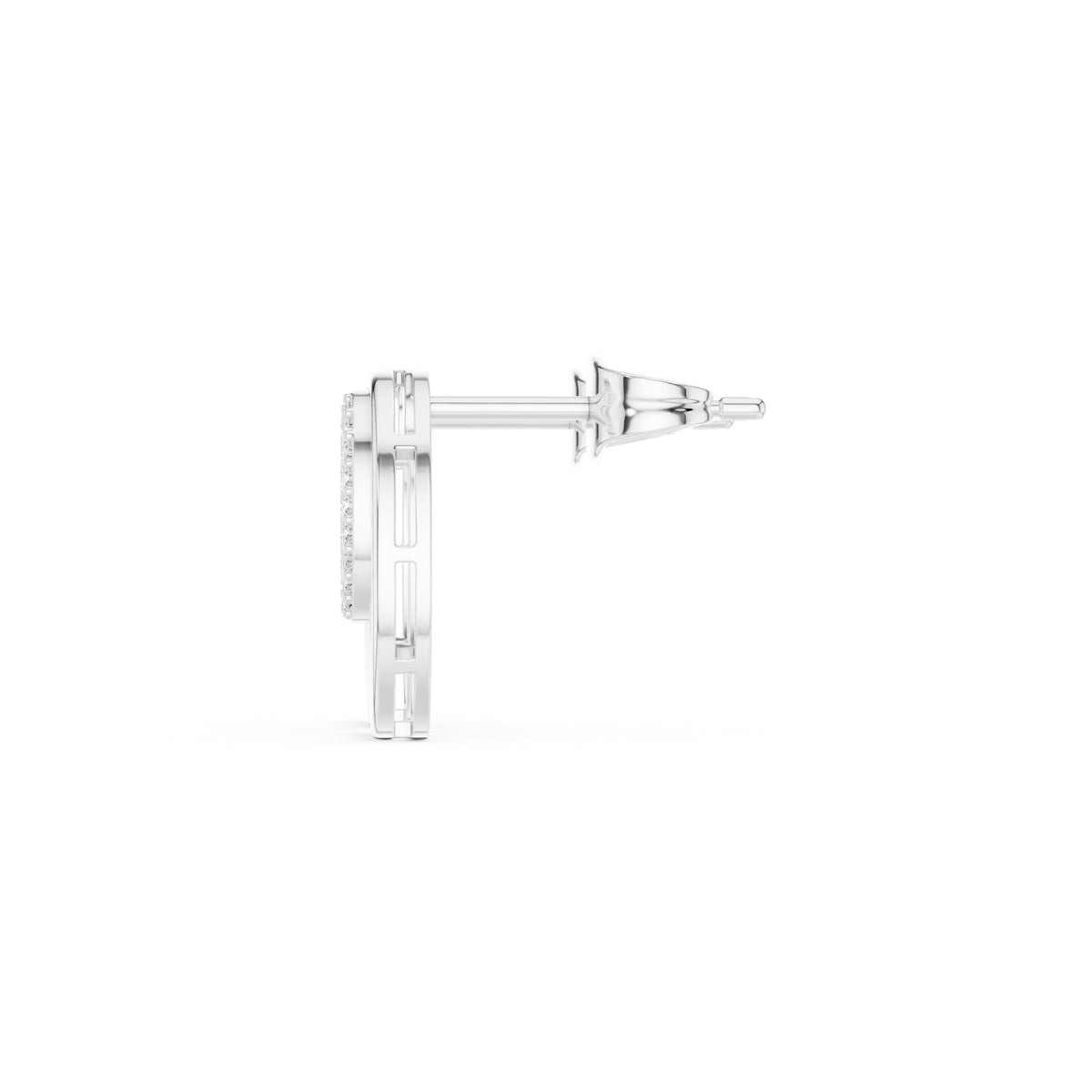 Oval Pave Disc Frame Diamond Stud Earrings