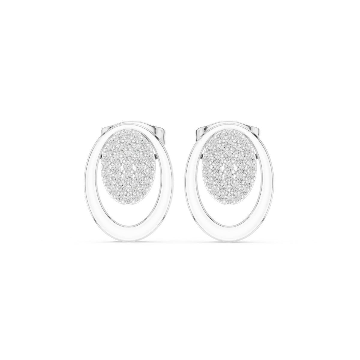 Oval Pave Disc Frame Diamond Stud Earrings