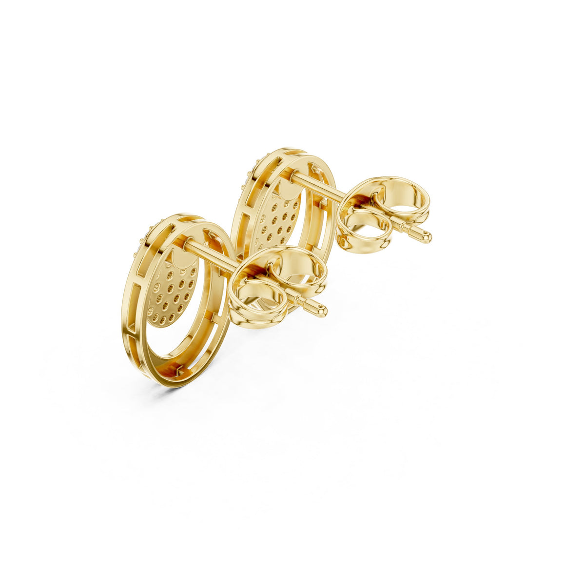Oval Pave Disc Frame Diamond Stud Earrings