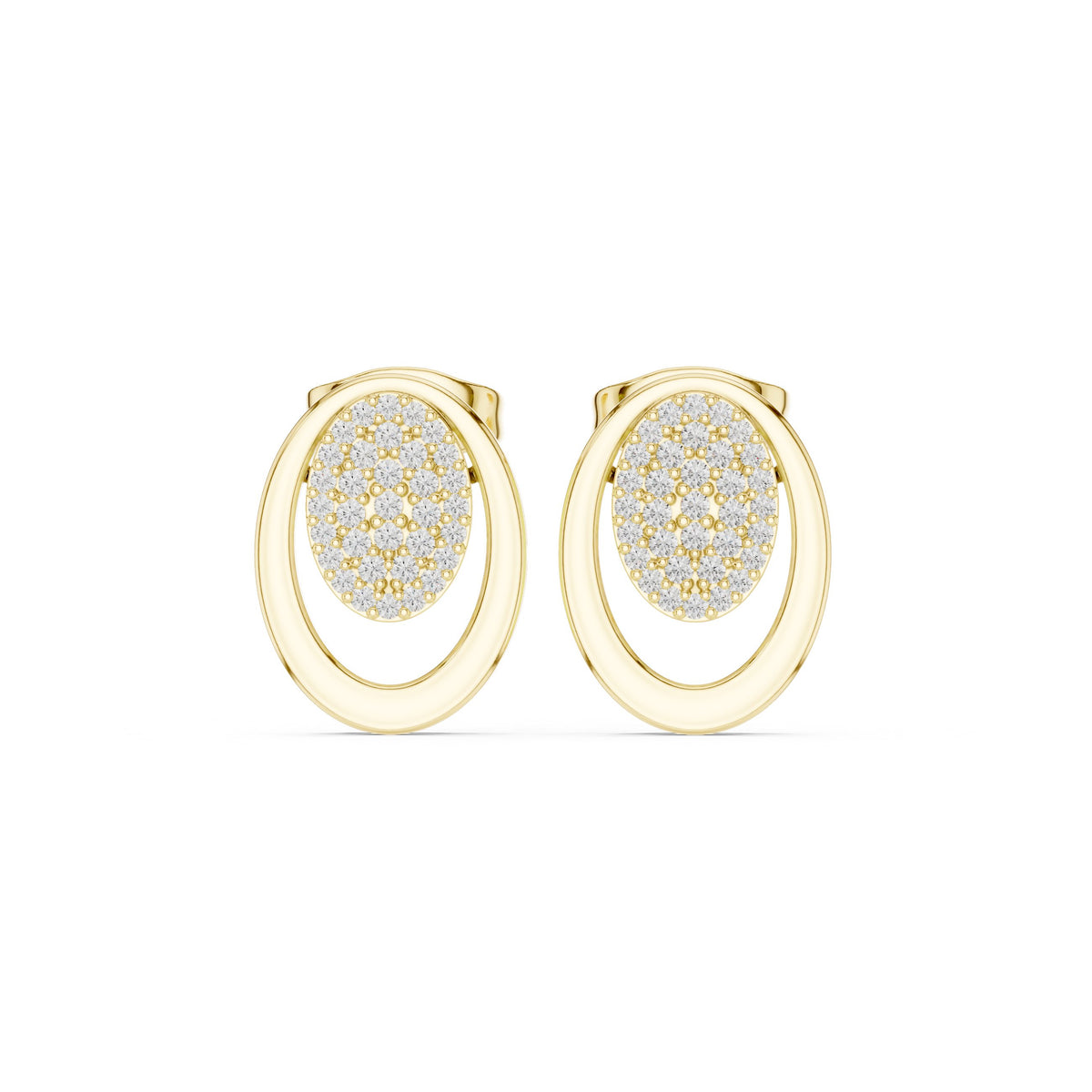 Oval Pave Disc Frame Diamond Stud Earrings
