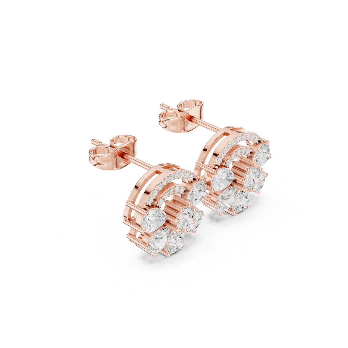 Pear Fan Arc Diamond Stud Earrings in Rose Gold - VYKA Diamonds