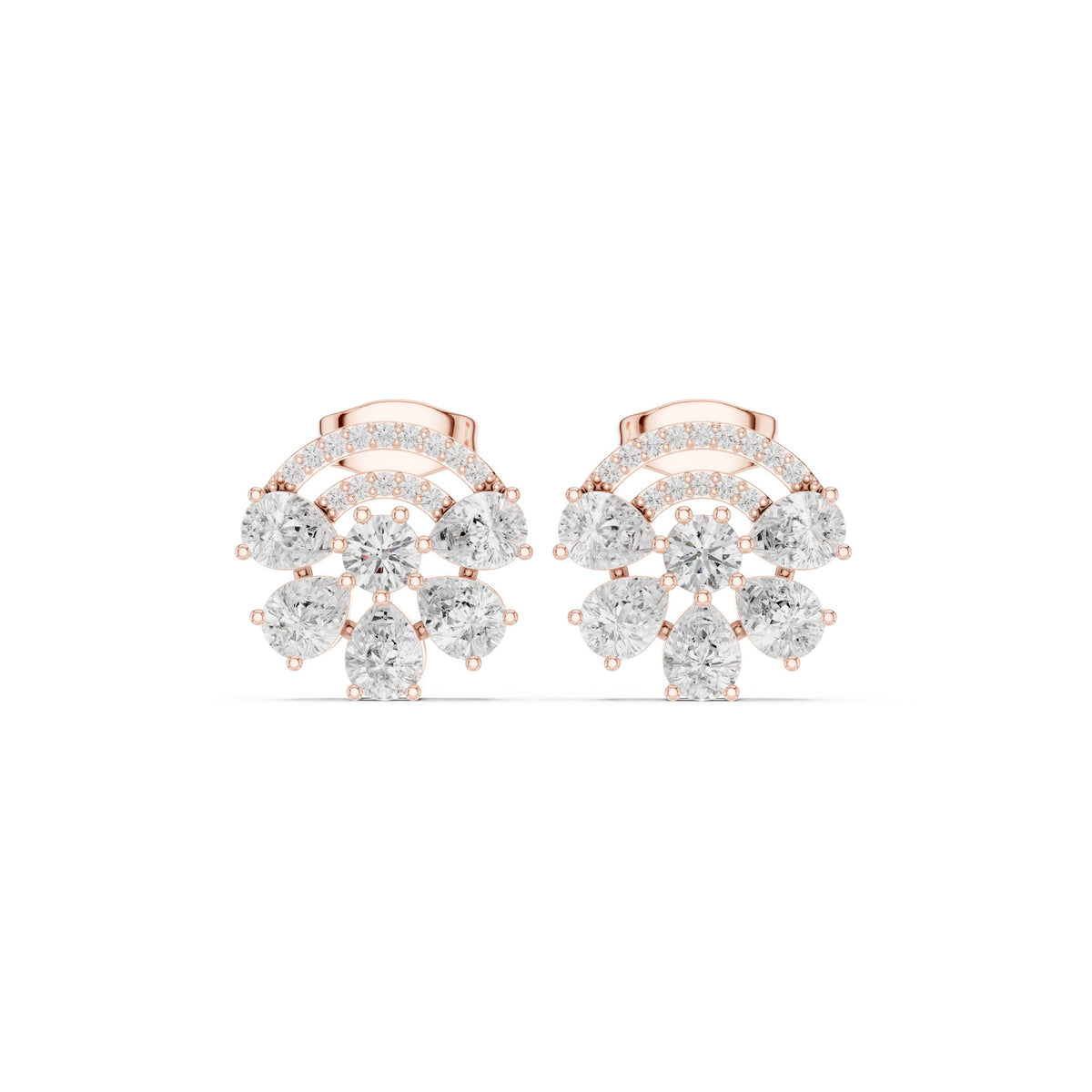 Pear Fan Arc Diamond Stud Earrings in Rose Gold - VYKA Diamonds