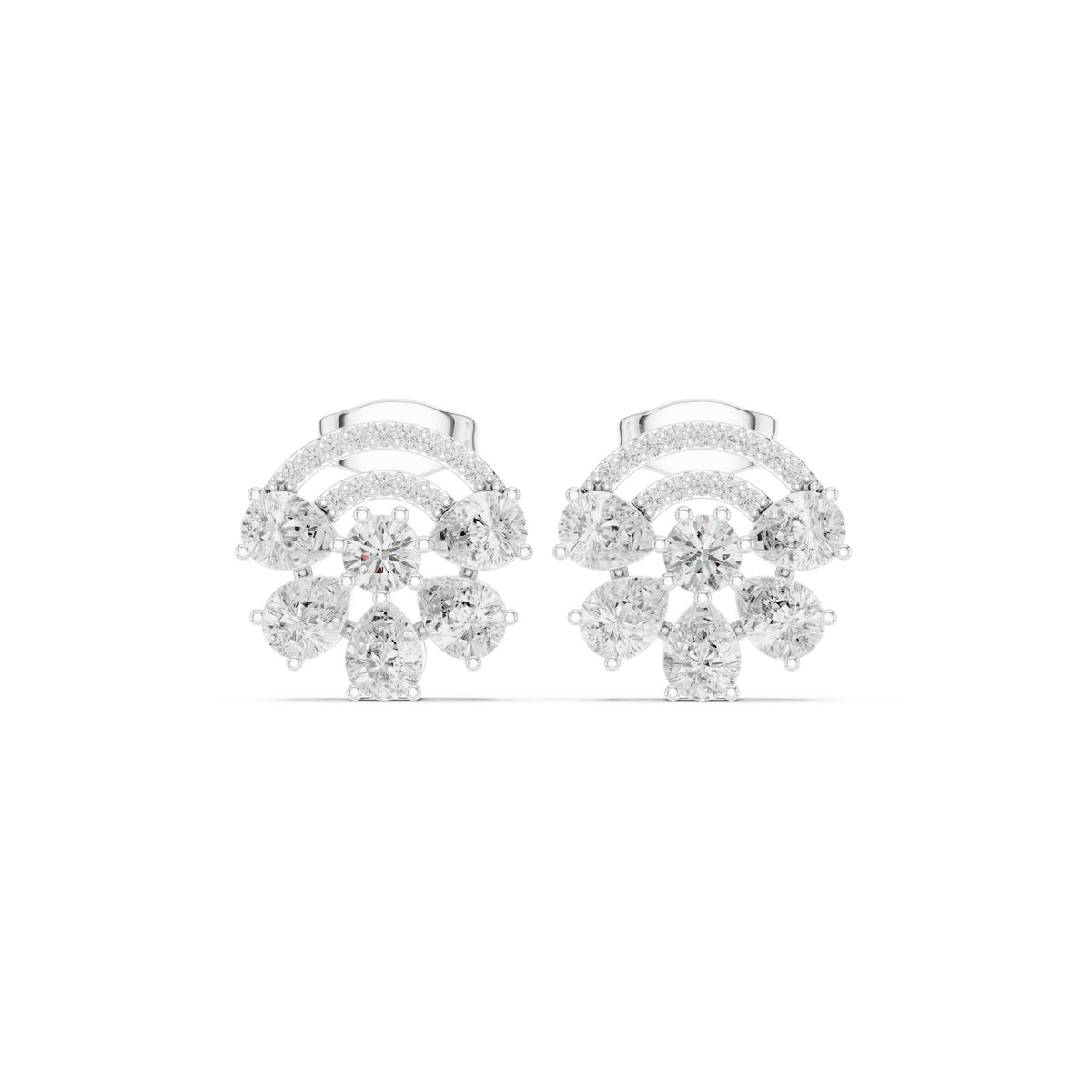 Pear Fan Arc Diamond Stud Earrings in White Gold - VYKA Diamonds