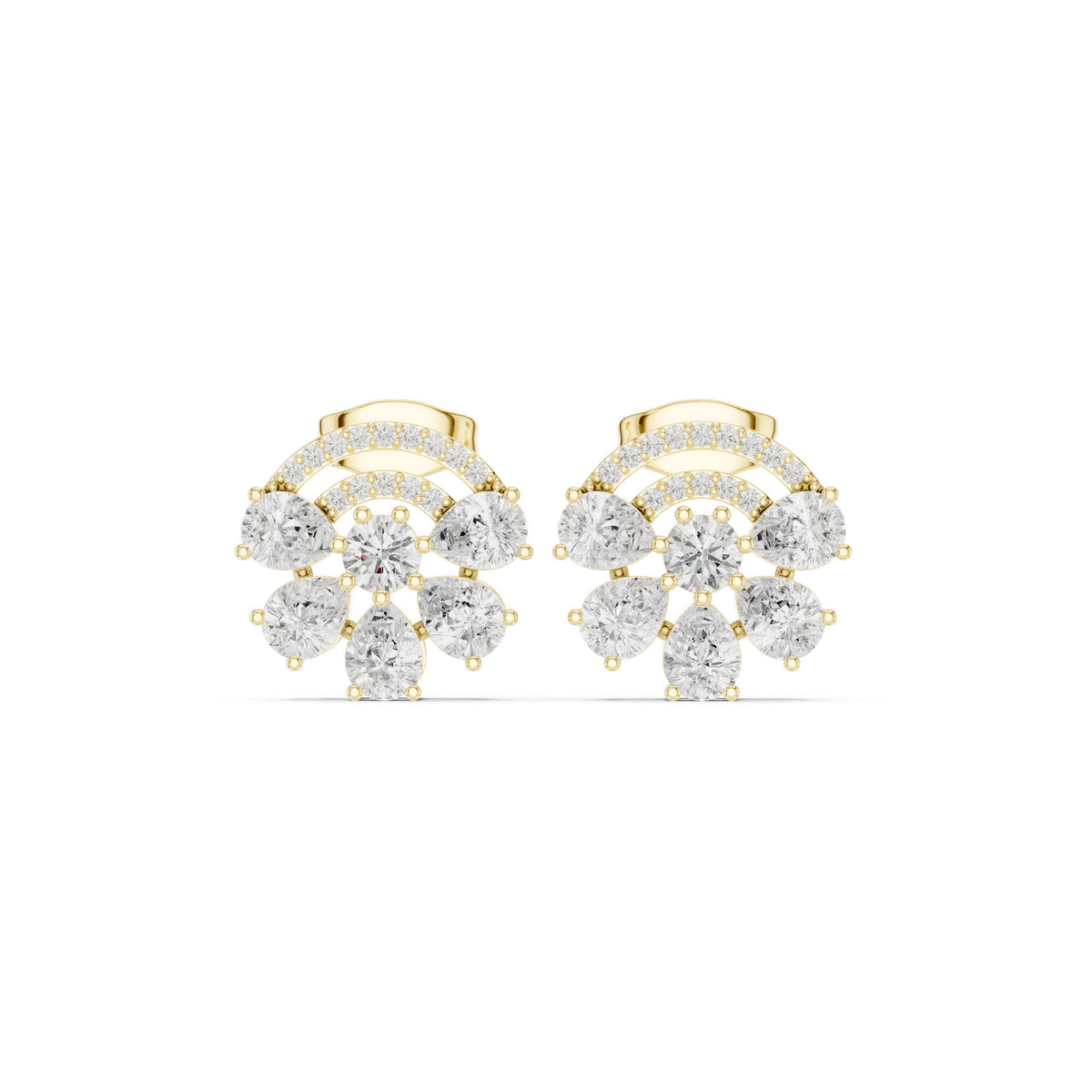 Pear Fan Arc Diamond Stud Earrings in Yellow Gold - VYKA Diamonds