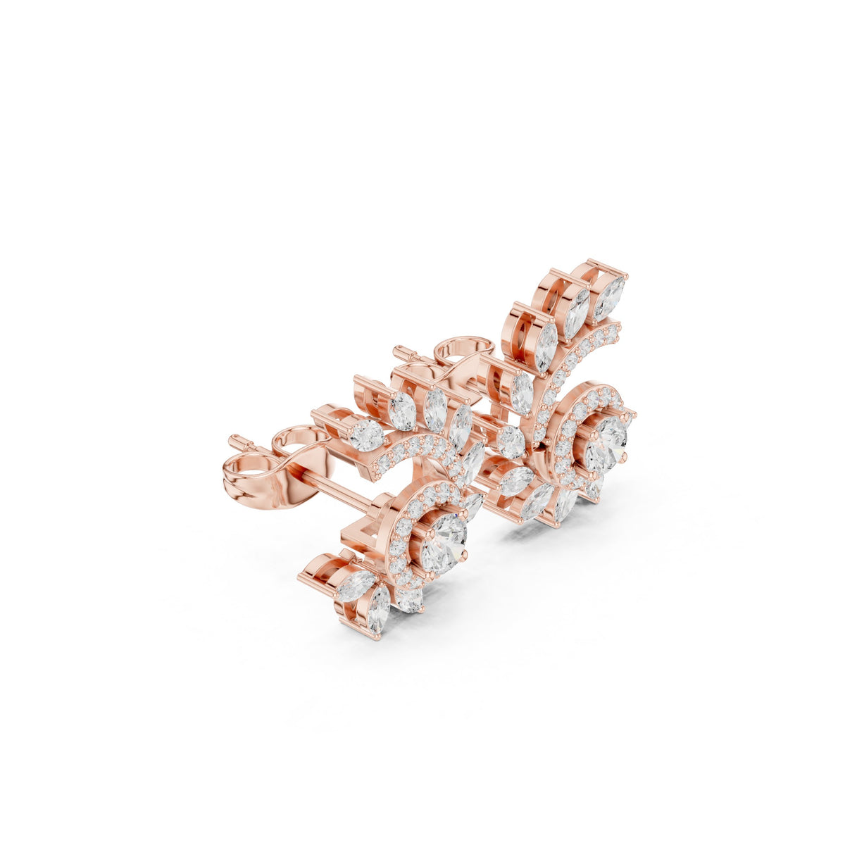 Round Halo Marquise Spray Diamond Stud Earrings