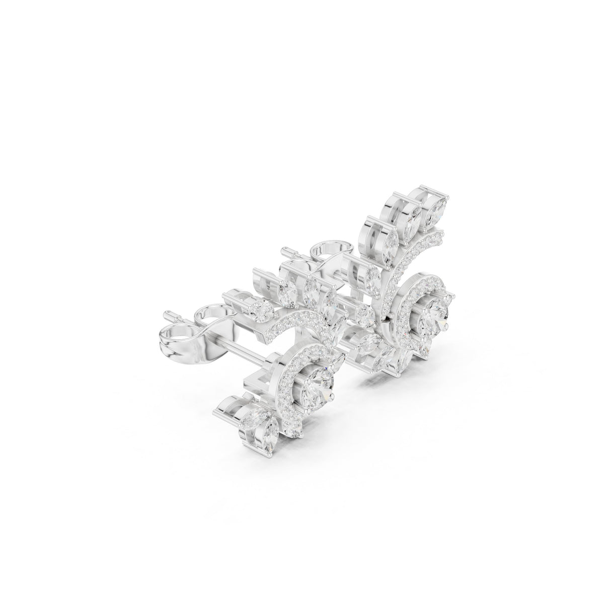 Round Halo Marquise Spray Diamond Stud Earrings